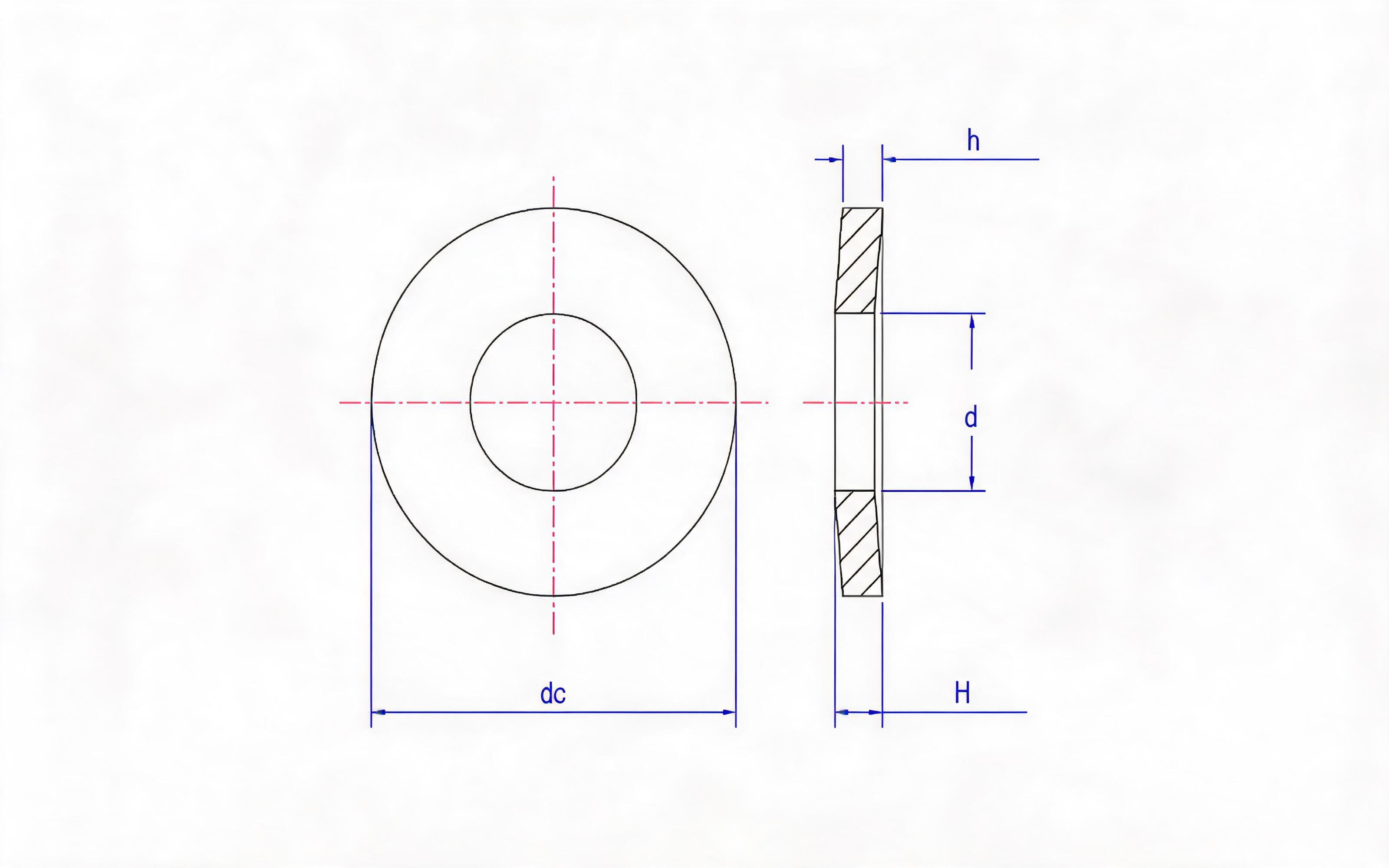 Belleville spring washer (1.25mm<h ≤ 6mm, d H13) Table A.1 Standard Drawing