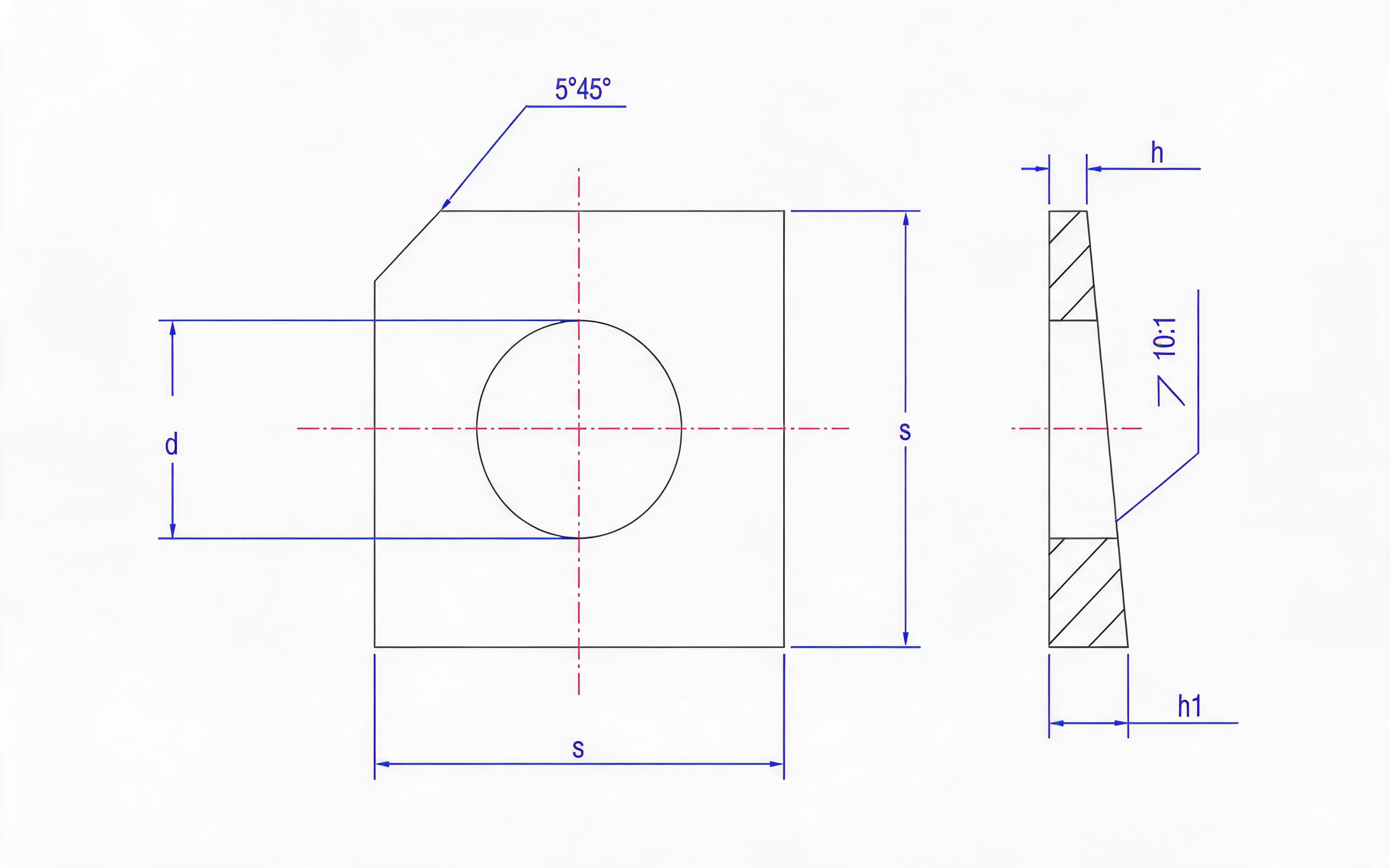 Square taper washer for channel steel Standard Drawing