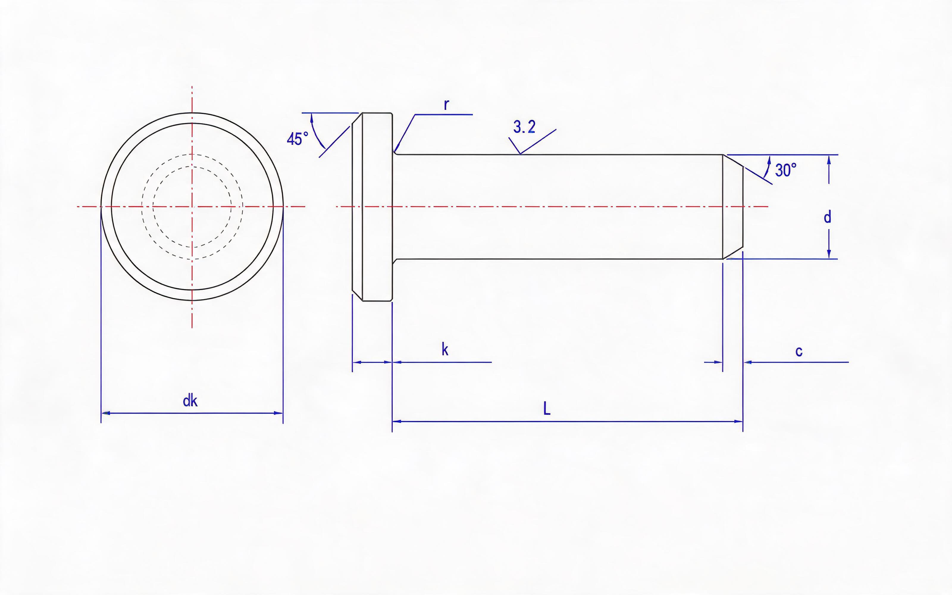 Pin shaft (type A without hole) Standard Drawing
