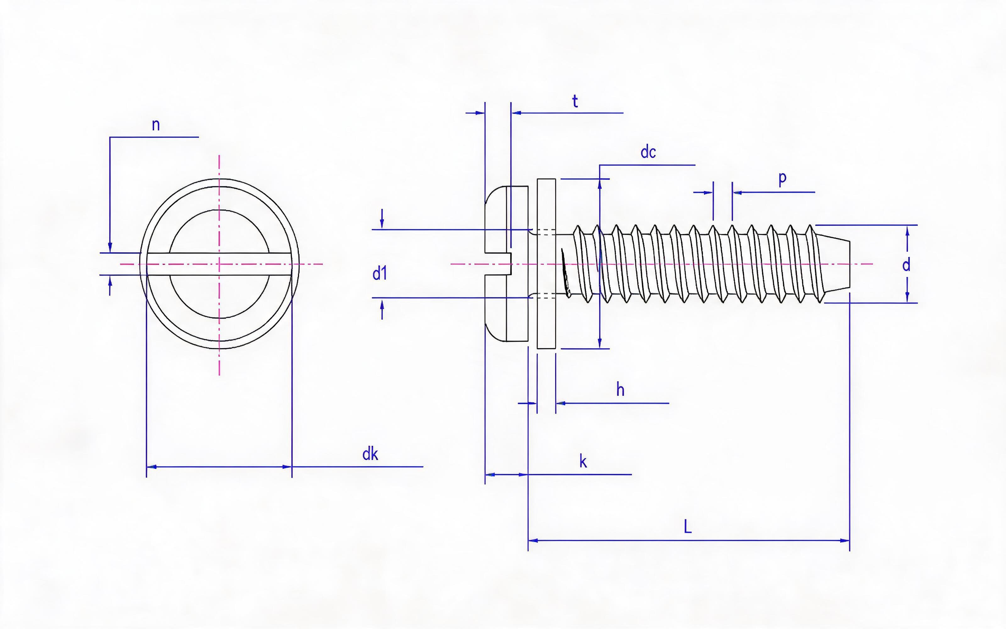 Slotted panhead self-tapping screw and flat washer combination type F Standard Drawing