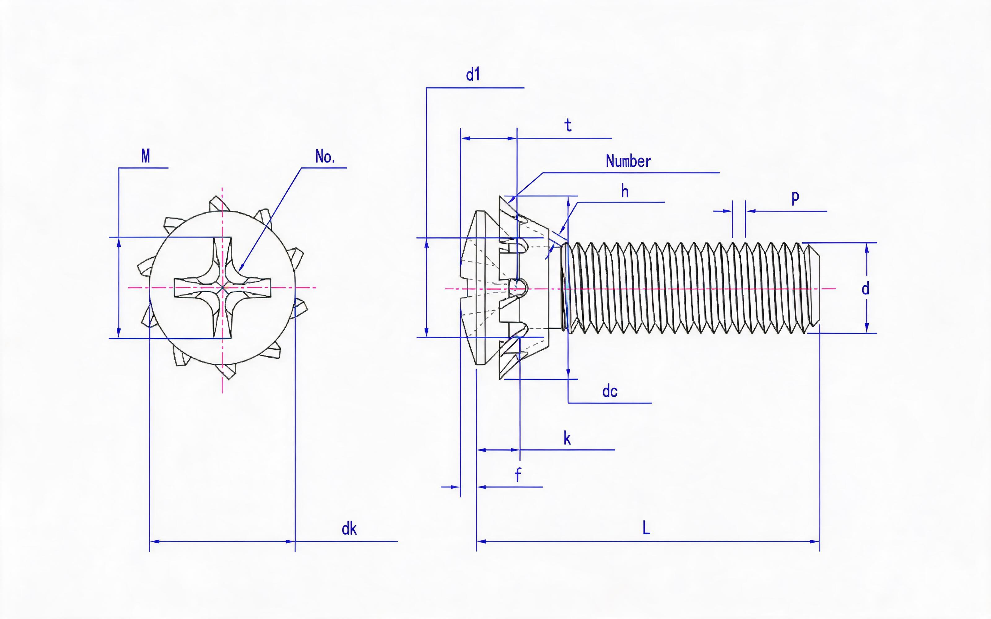 Combination of 90 ° Cross recessed countersunk head screw and taper lock washer Standard Drawing