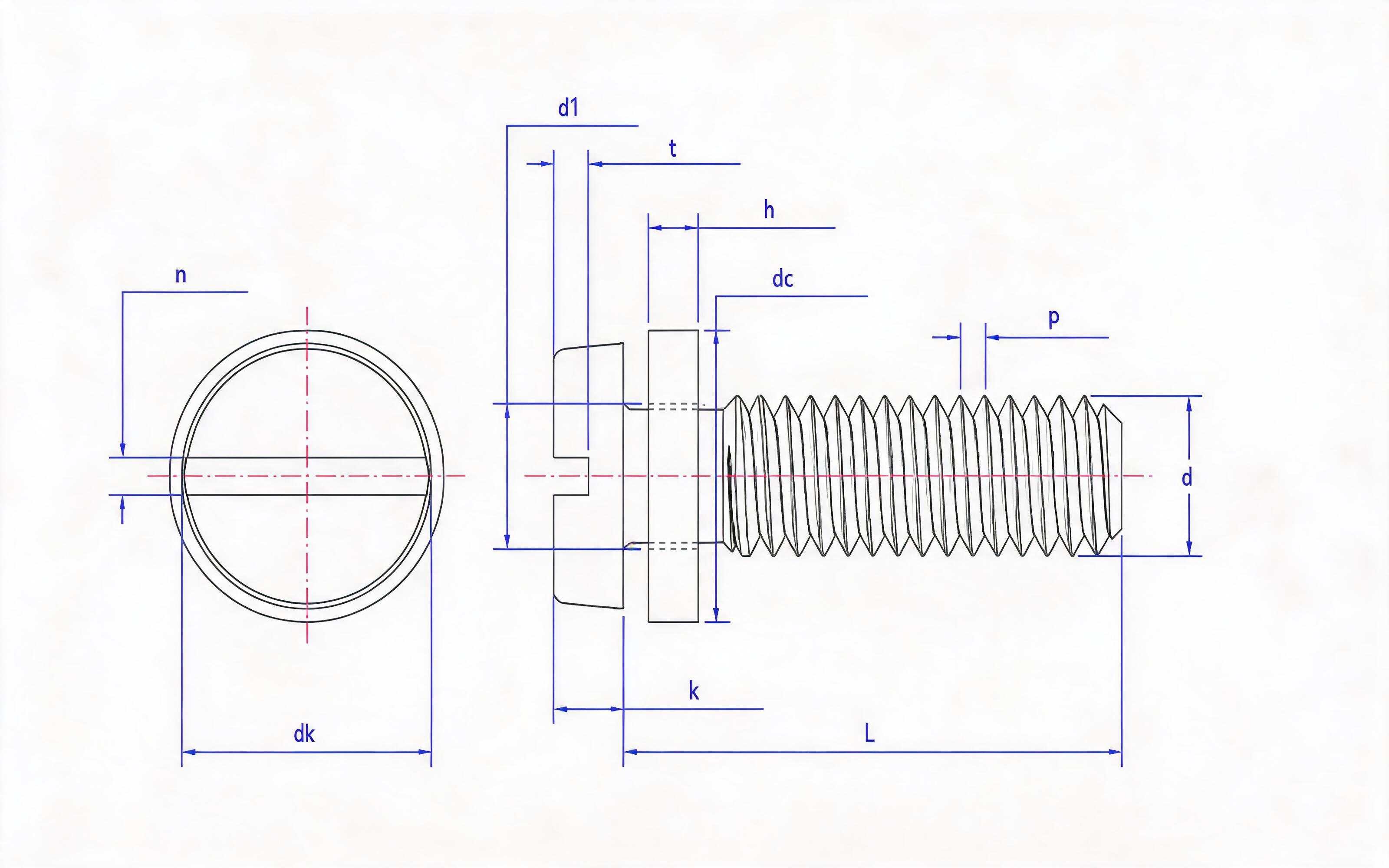 Combination of slotted cheese head screw and small flat washer Standard Drawing