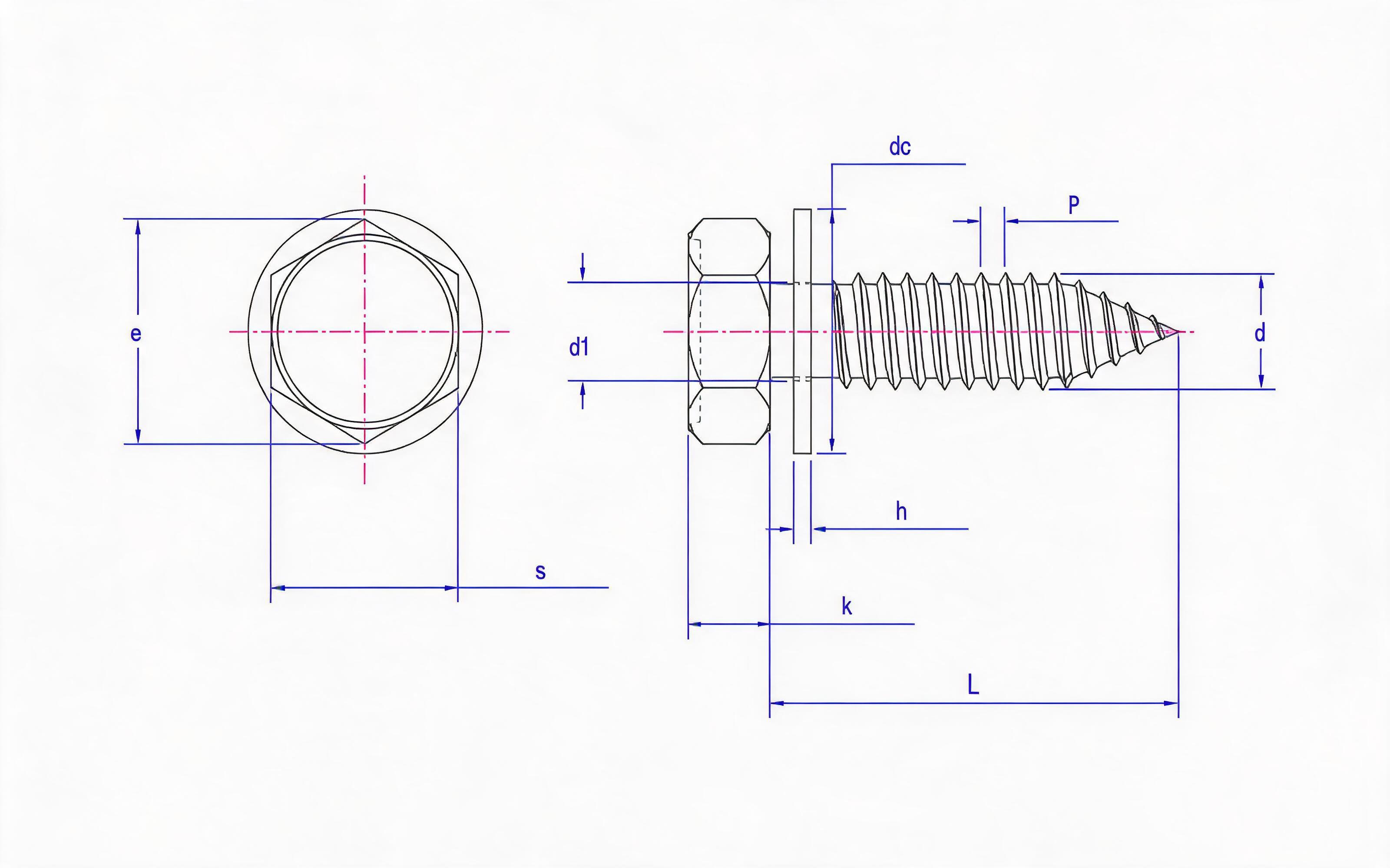 Hexagon self-tapping screw and flat washer combination type C Standard Drawing
