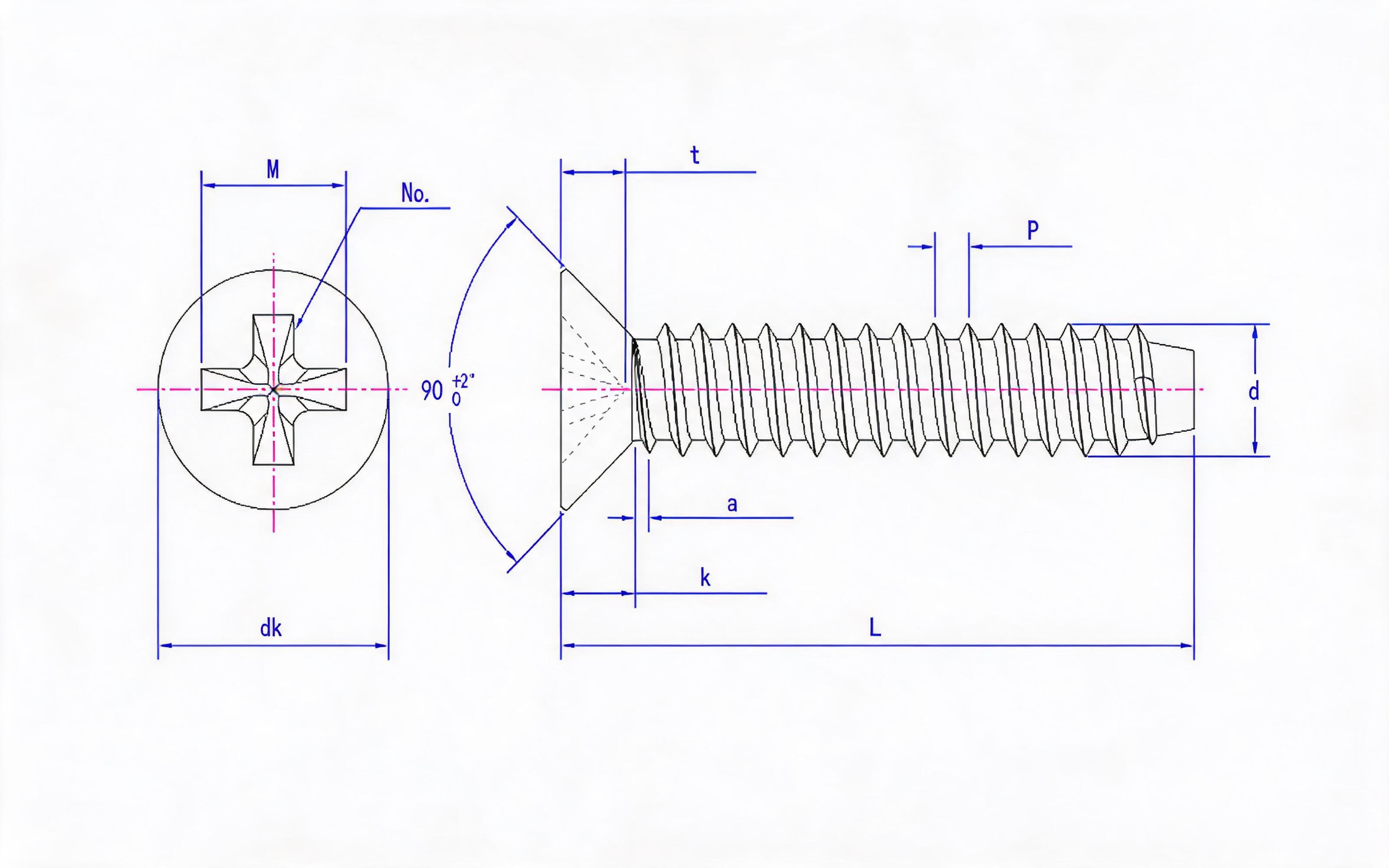 Cross recessed countersunk head self-tapping screw F-type Standard Drawing