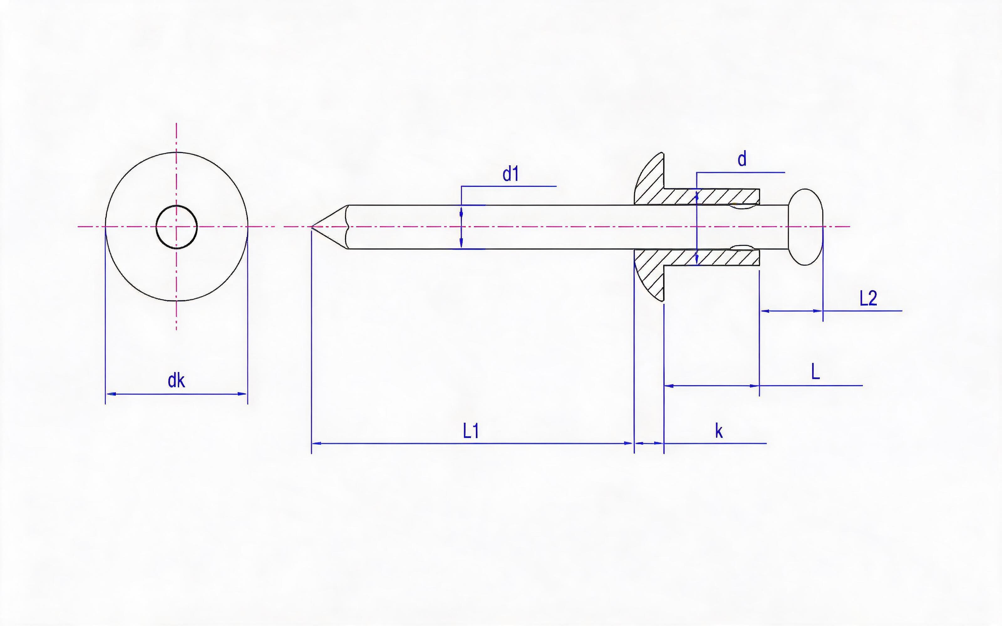 Open end pop rivet Standard Drawing