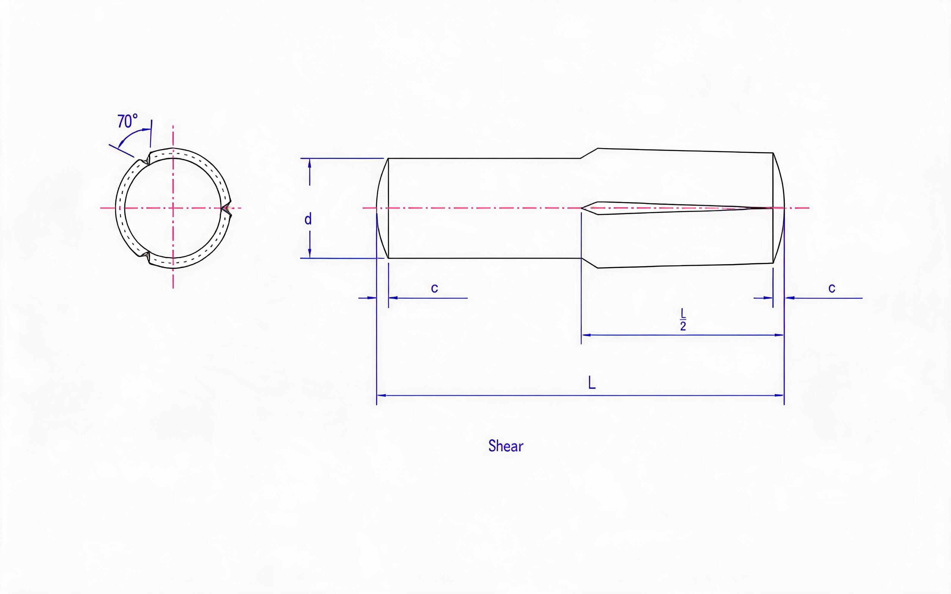 SLOTTED PIN WITH HALF LONG REVERSE TAPER SLOT Standard Drawing