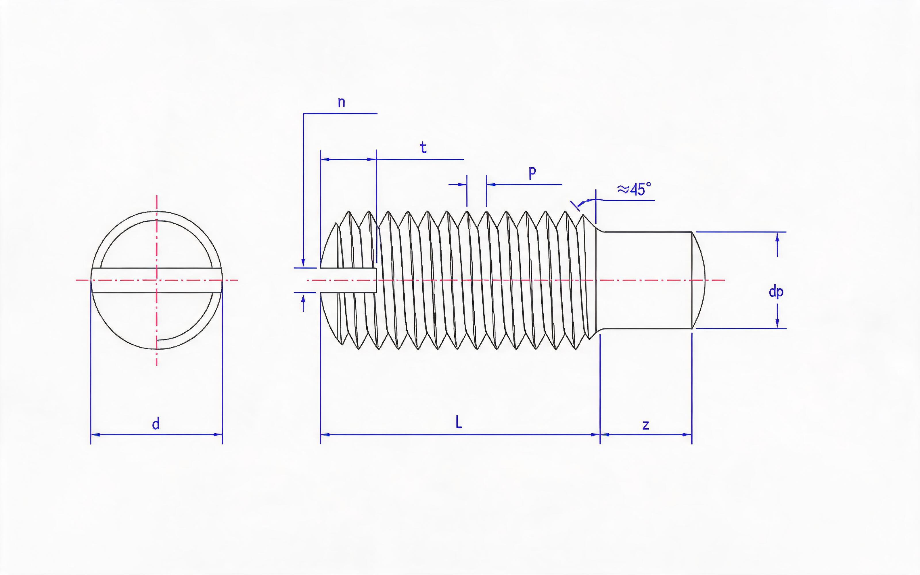 SLOTTED CYLINDRICAL END SET SCREW Standard Drawing