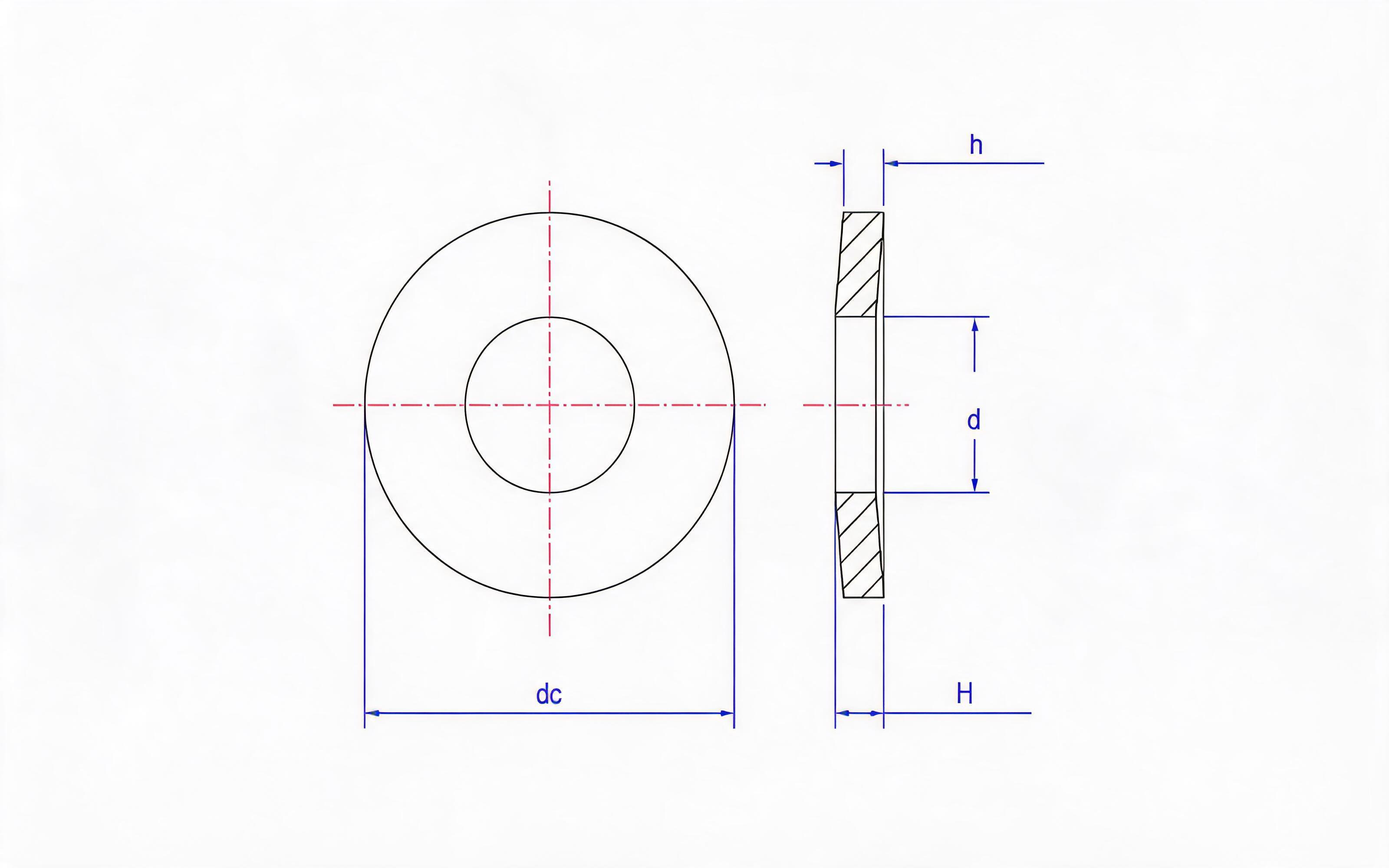 Belleville spring washer (1.25mm<h ≤ 6mm, d H12) Table 3 Standard Drawing