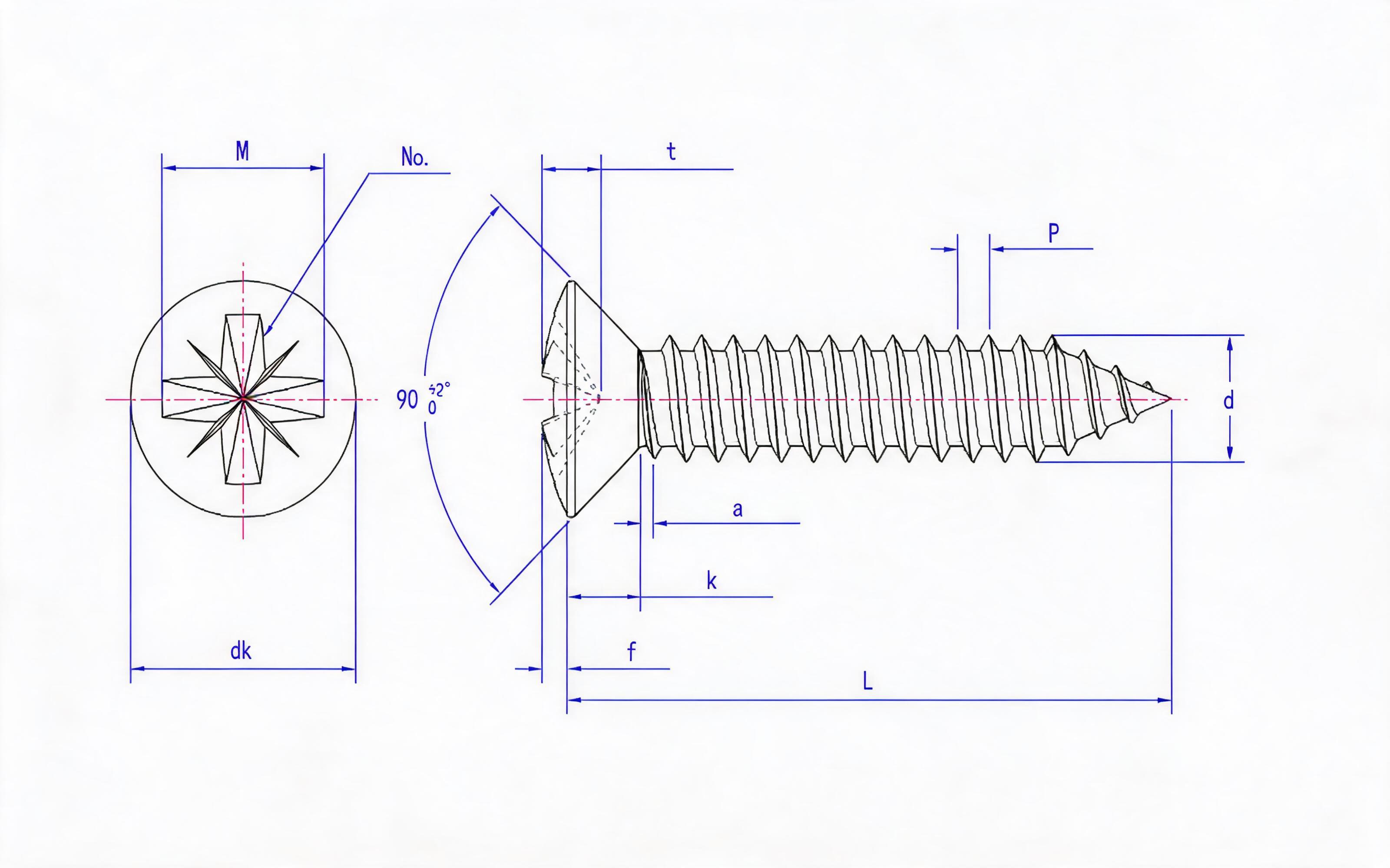 Type C countersunk head self-tapping screw with herringbone groove Standard Drawing