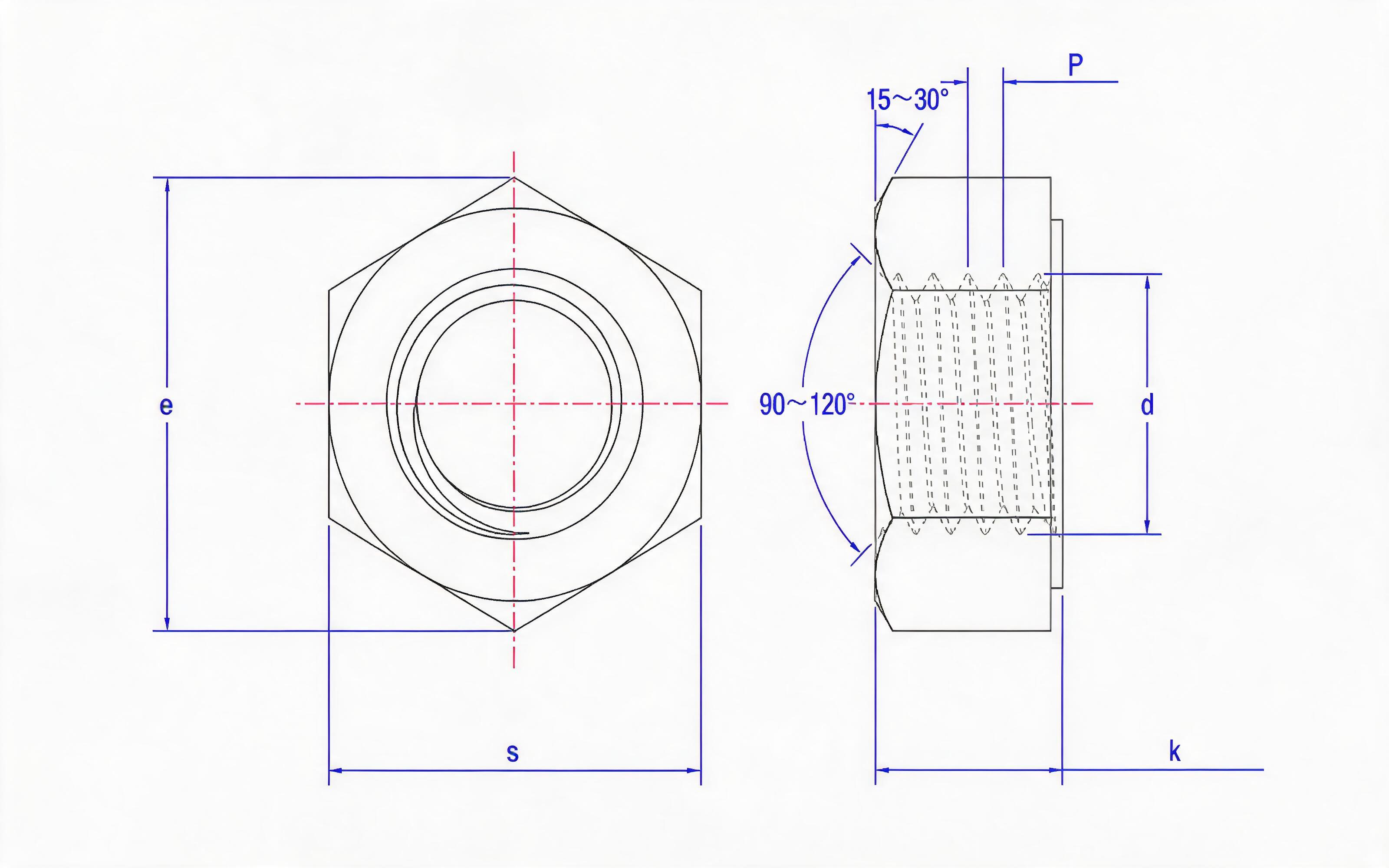 Hot-dip galvanized single-chamfer hexagon nut for bolting of type 2 steel structure Grade 9 Standard Drawing