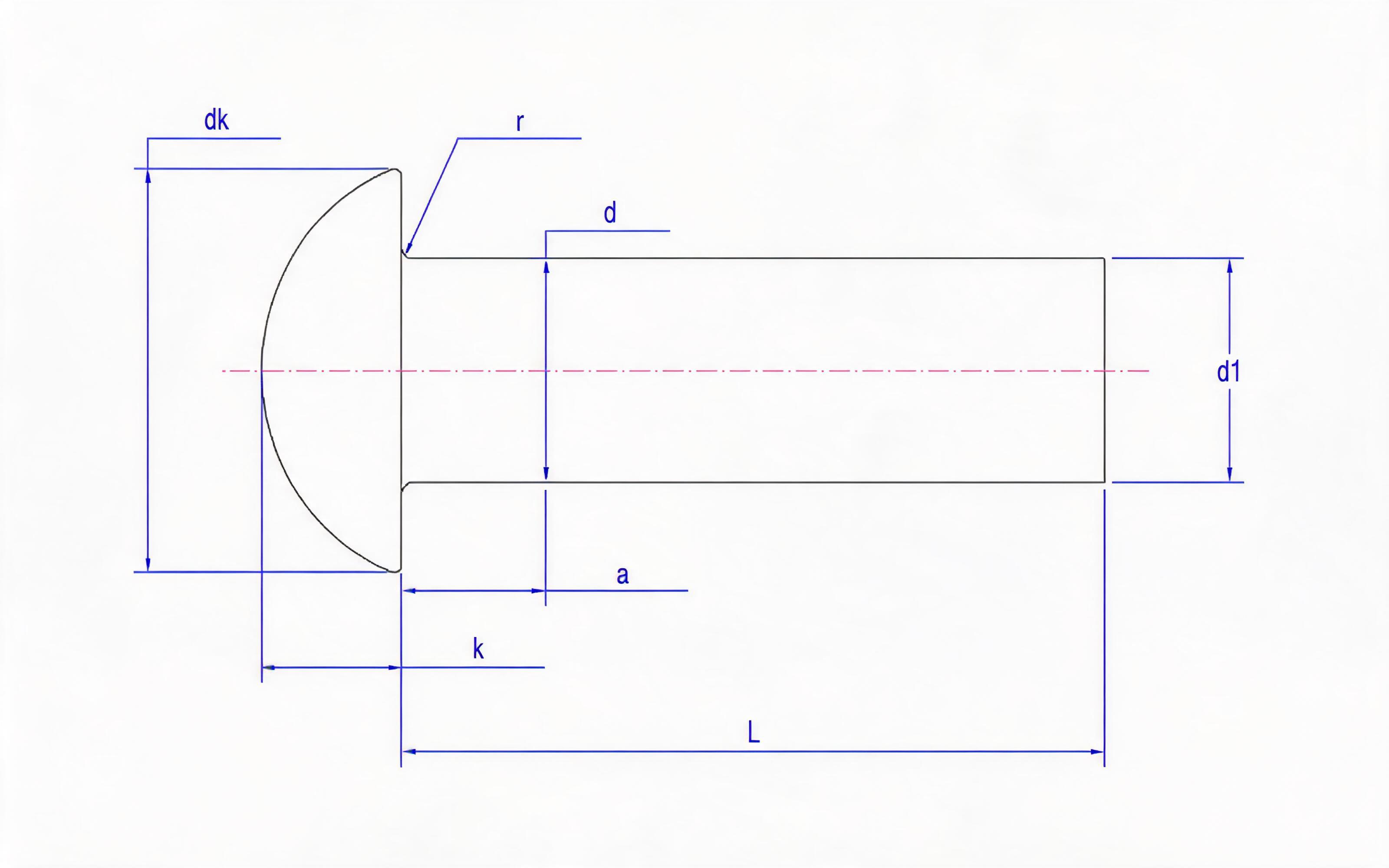 Round head rivets (1.6 to 6 mm diameter) Standard Drawing