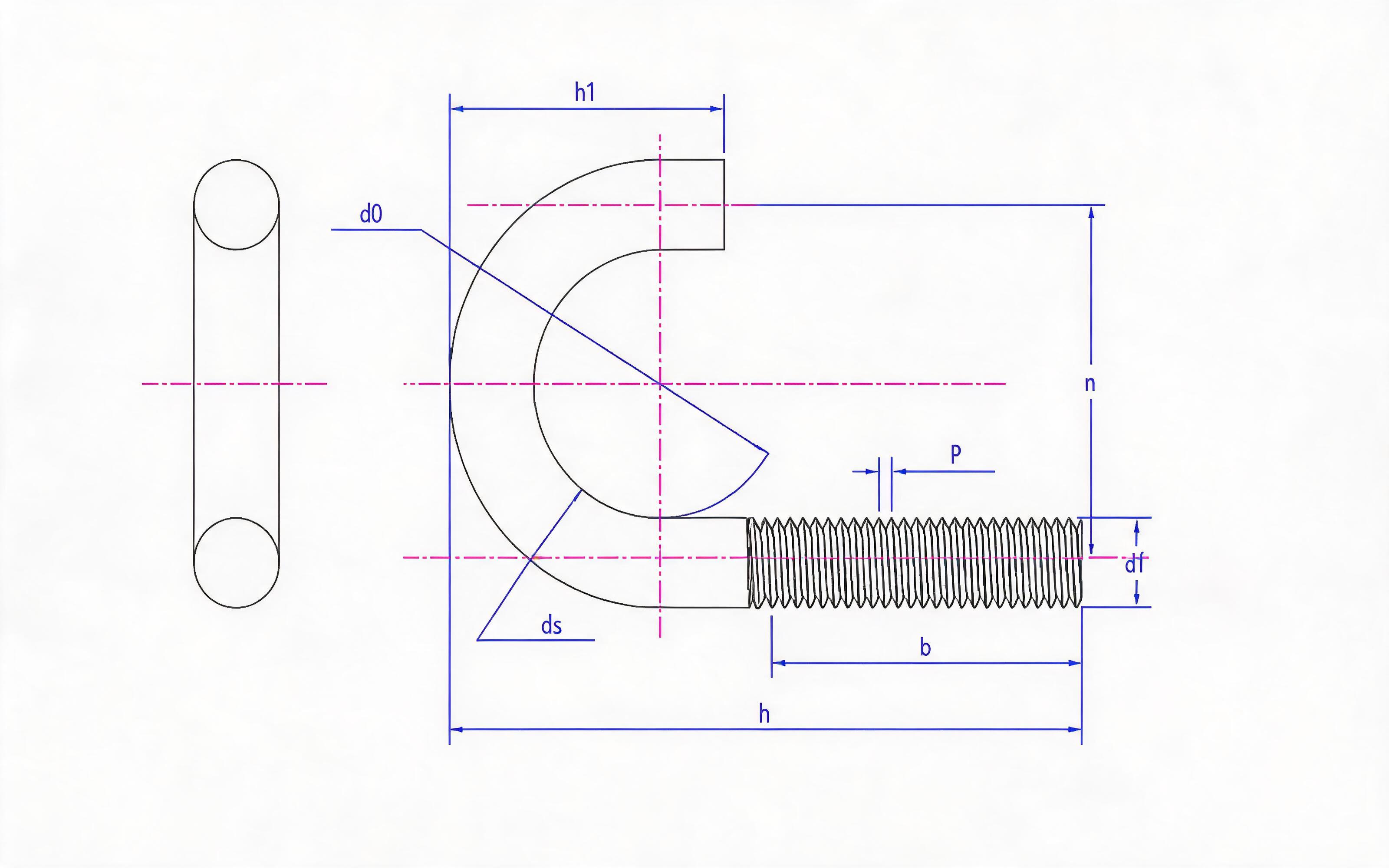 U-Bolt - Round Steel Bow Clamp for 20-500NW Pipe (Type B) Standard Drawing