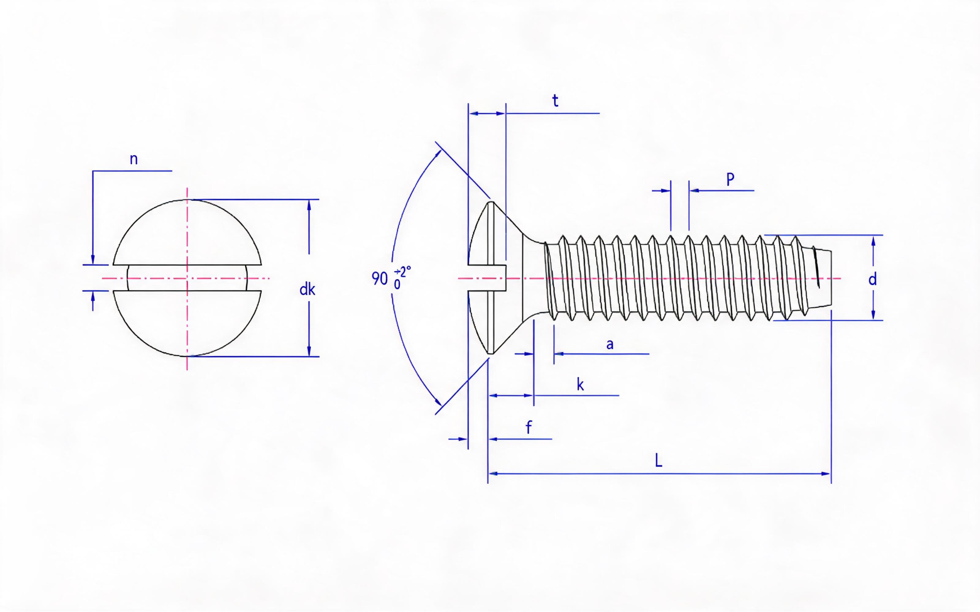 Slotted countersunk head self-tapping screw type F Standard Drawing