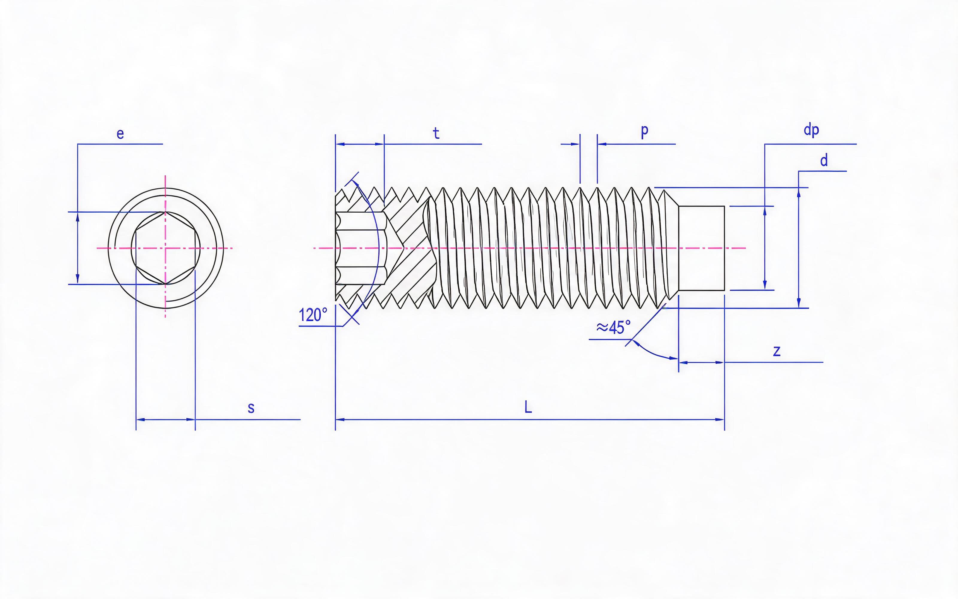 Hexagon socket set screw with cylindrical end Standard Drawing