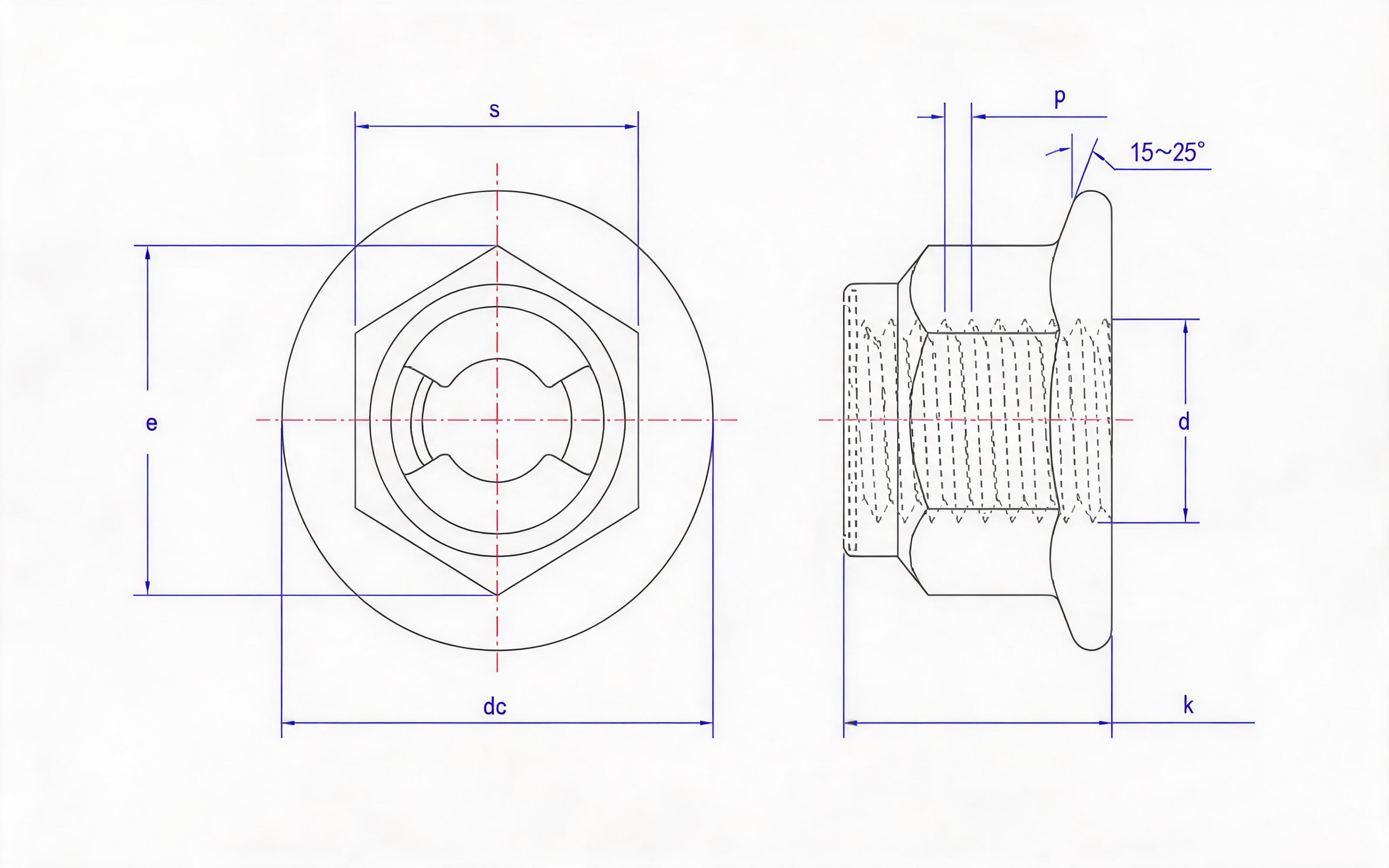 Type 2 sheet metal insert hexagon flange lock nut fine thread Standard Drawing