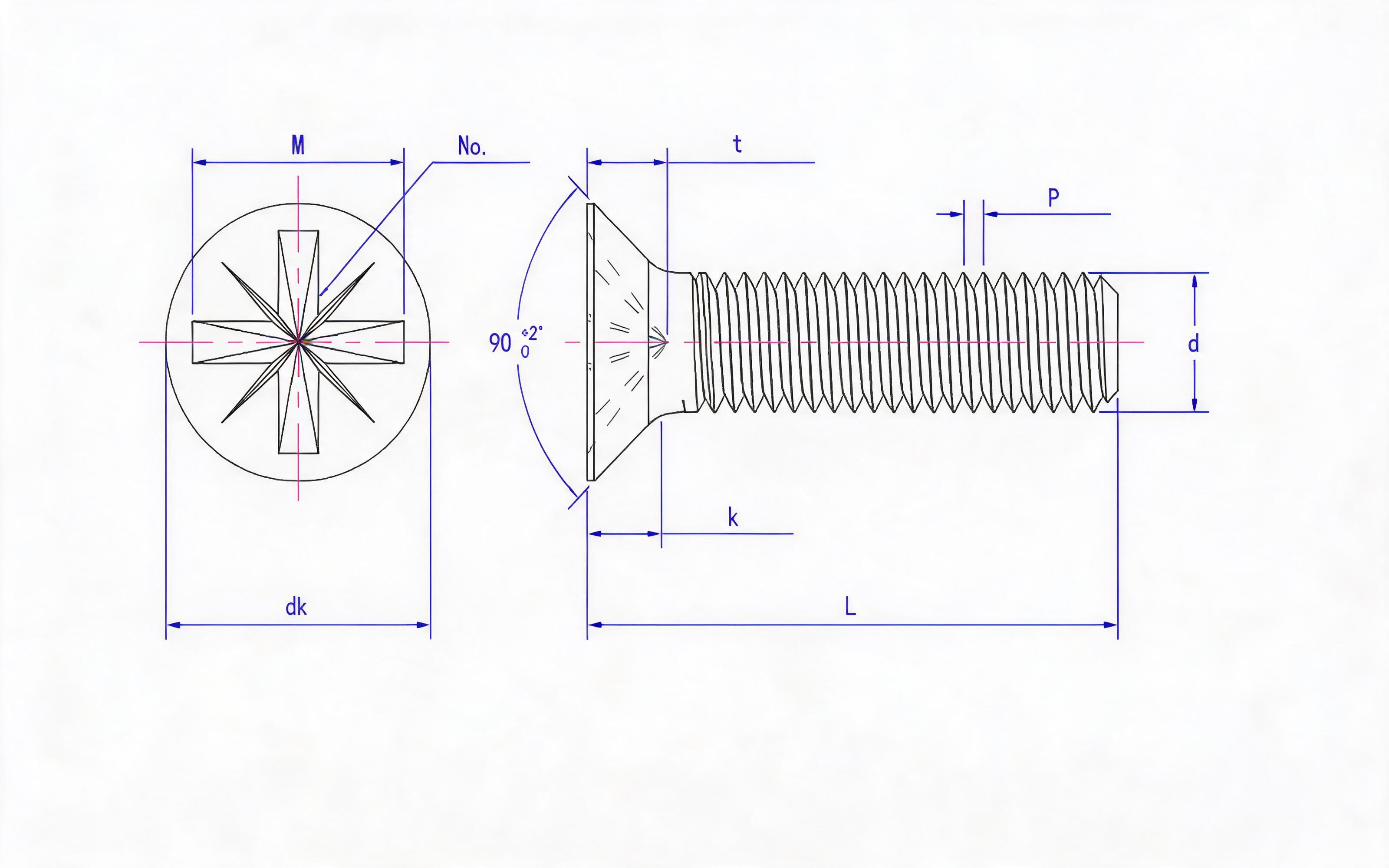 Grade 4.8 mitre groove countersunk head screw (Z-groove) Standard Drawing