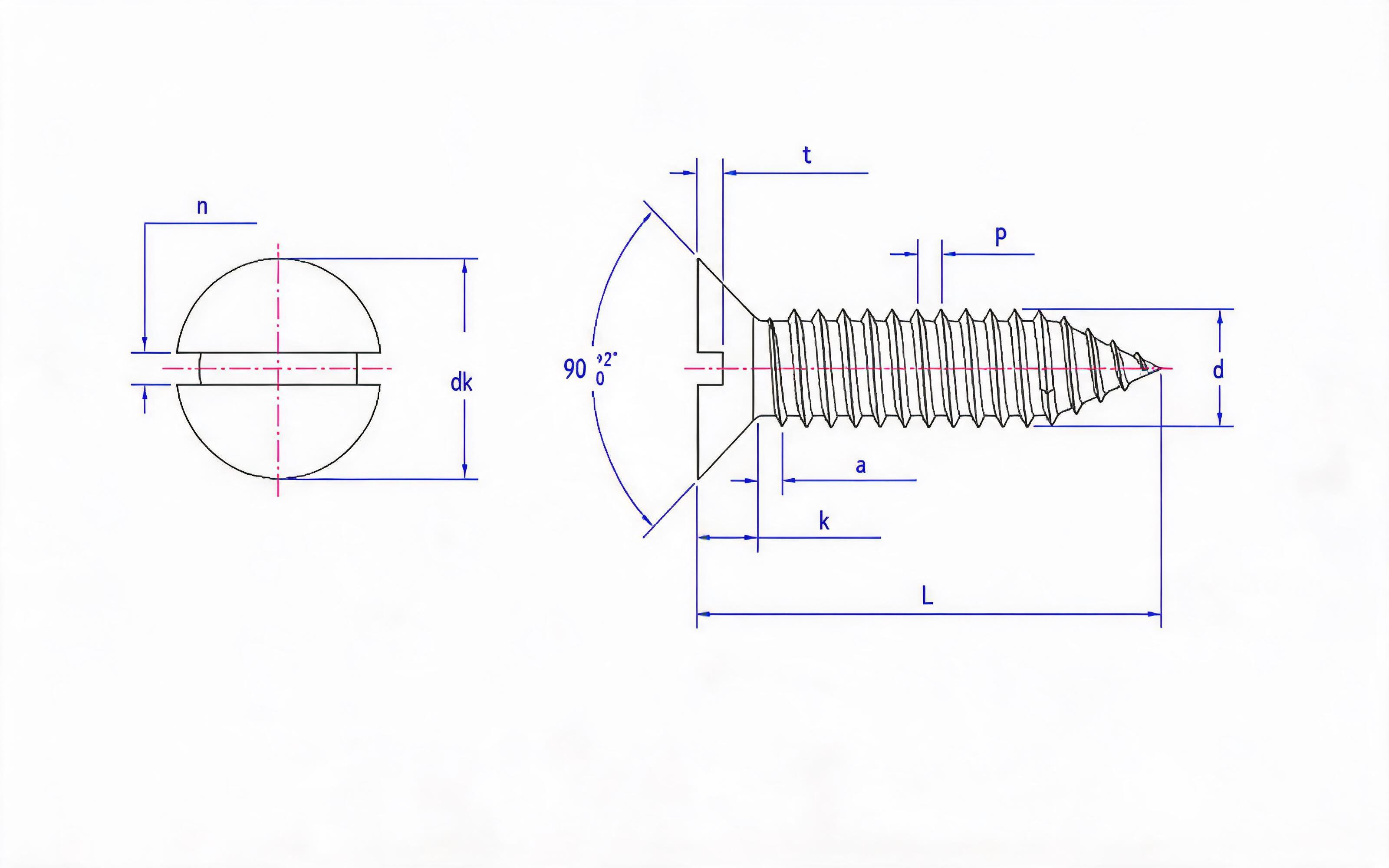 Slotted countersunk head self-tapping screw Type C Standard Drawing