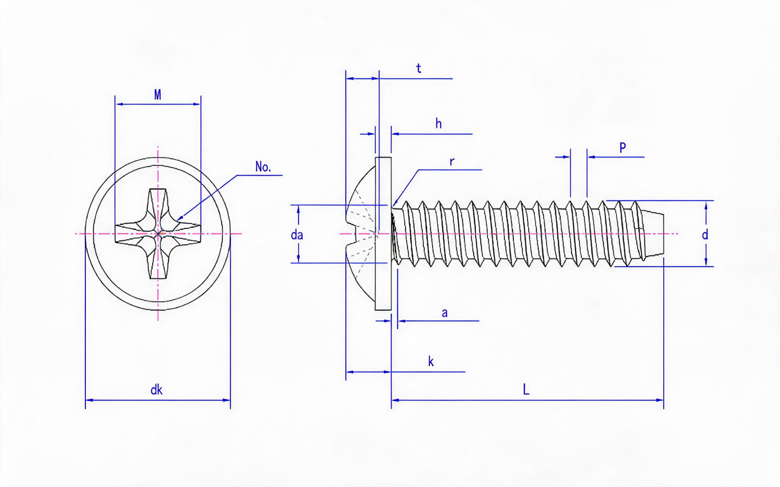 Cross recessed round head flange self-tapping screw F-type Standard Drawing