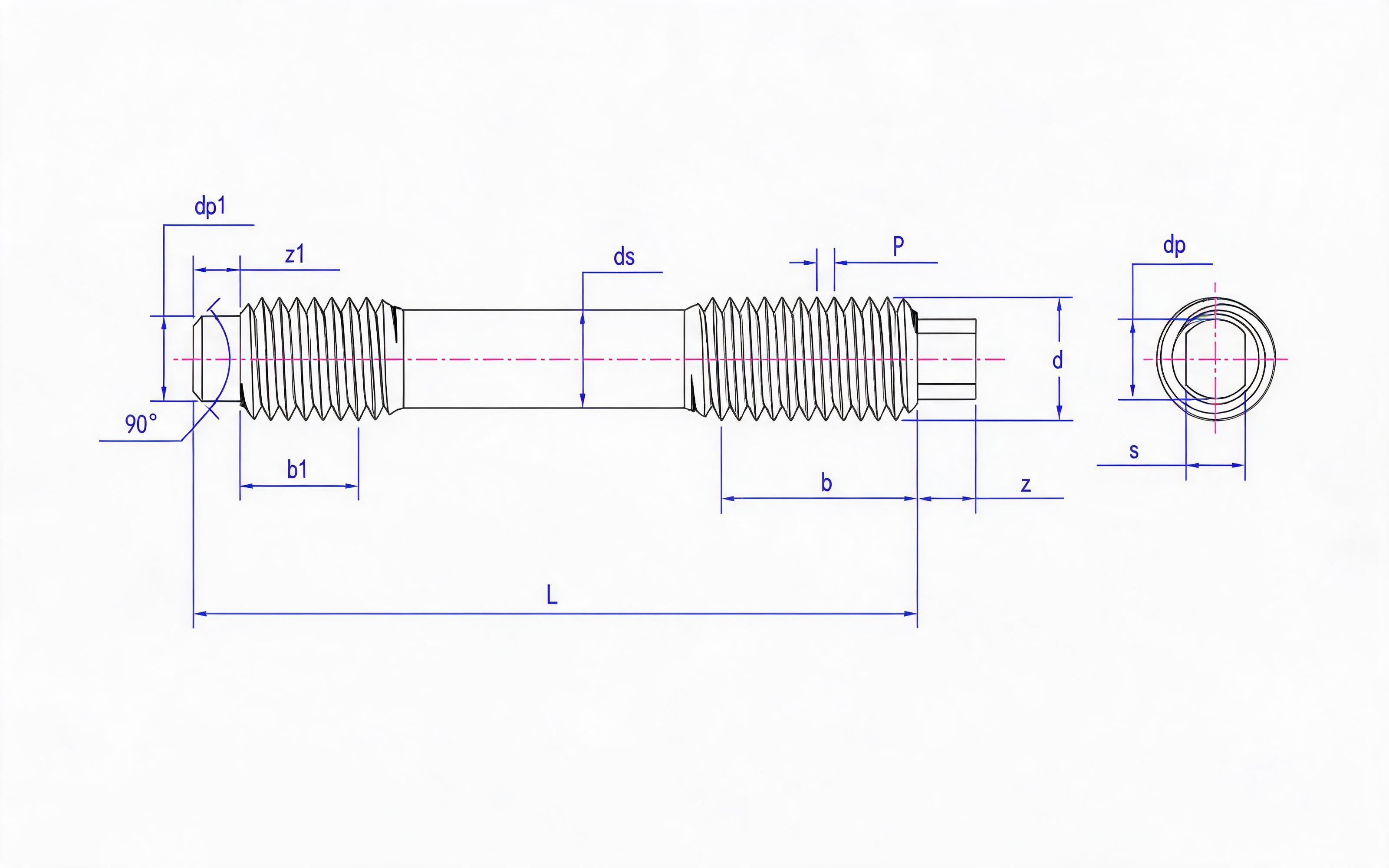 F and LW Double-head Long Thread Studs (d ≤ 56mm) Table 2 Standard Drawing