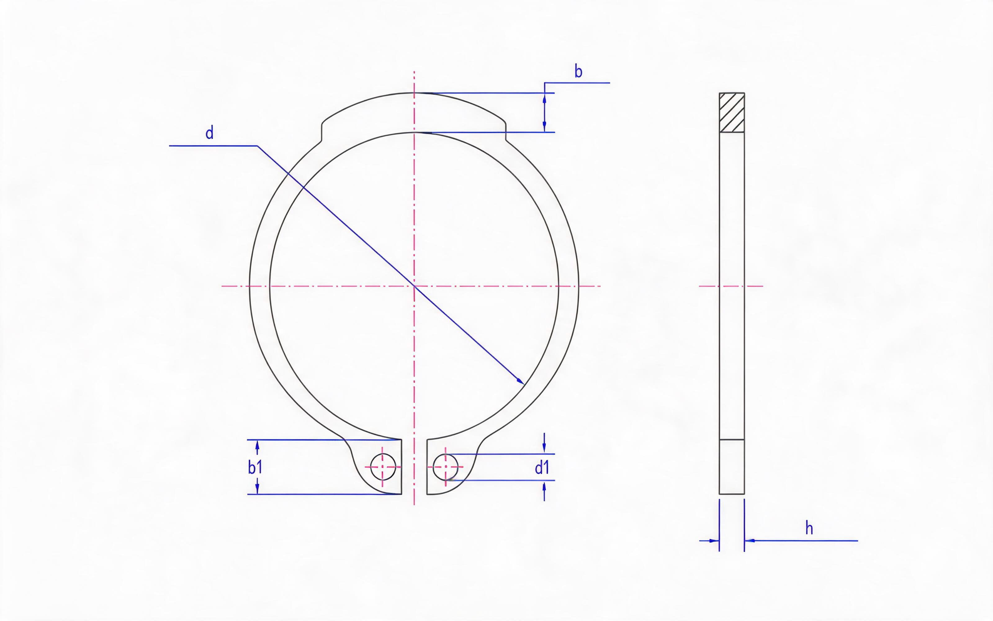 Retaining ring for ordinary shaft (Fig. 2, 9 ＜ d ≤ 300mm) Standard Drawing