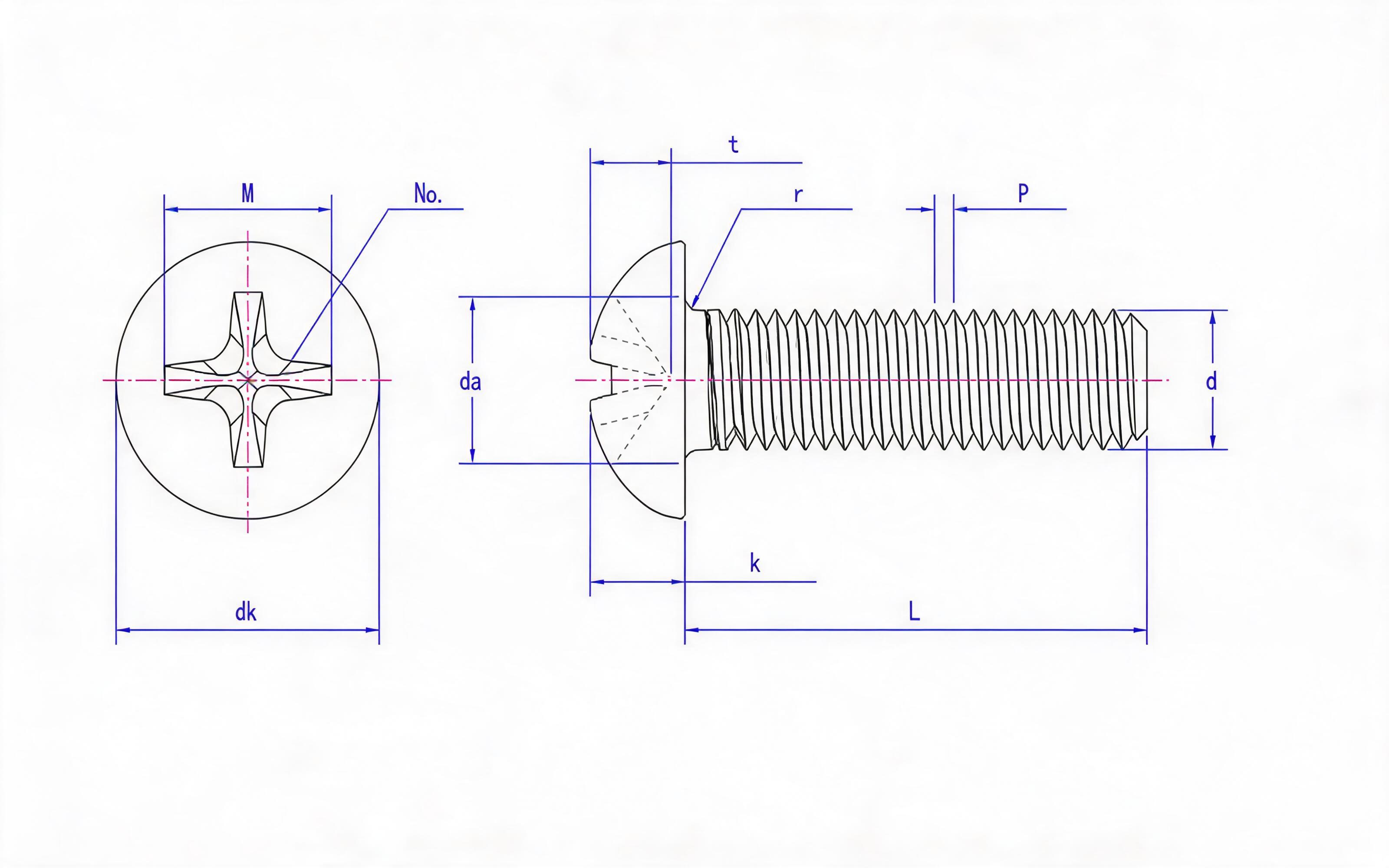 Cross recessed pan-head screw (H-groove) Standard Drawing