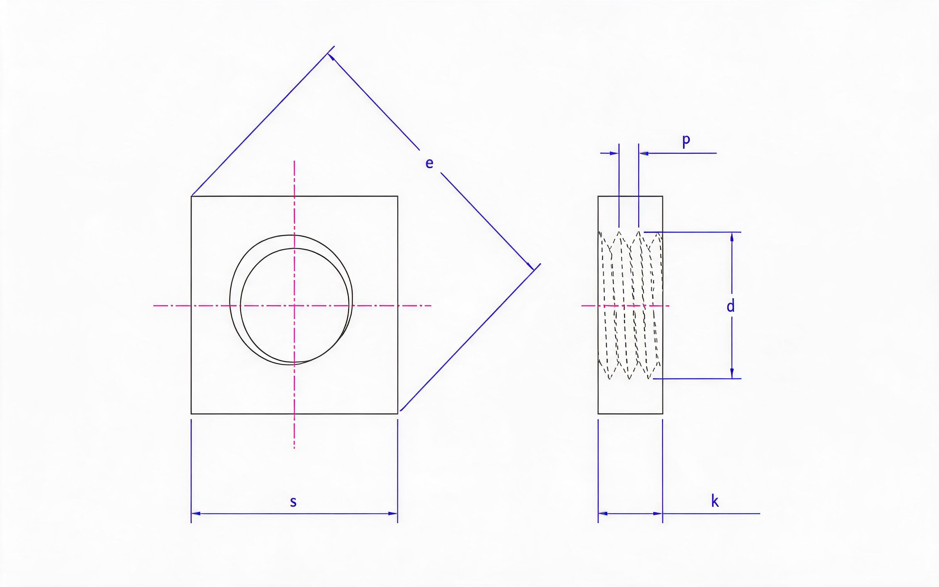 Thin square nut Standard Drawing