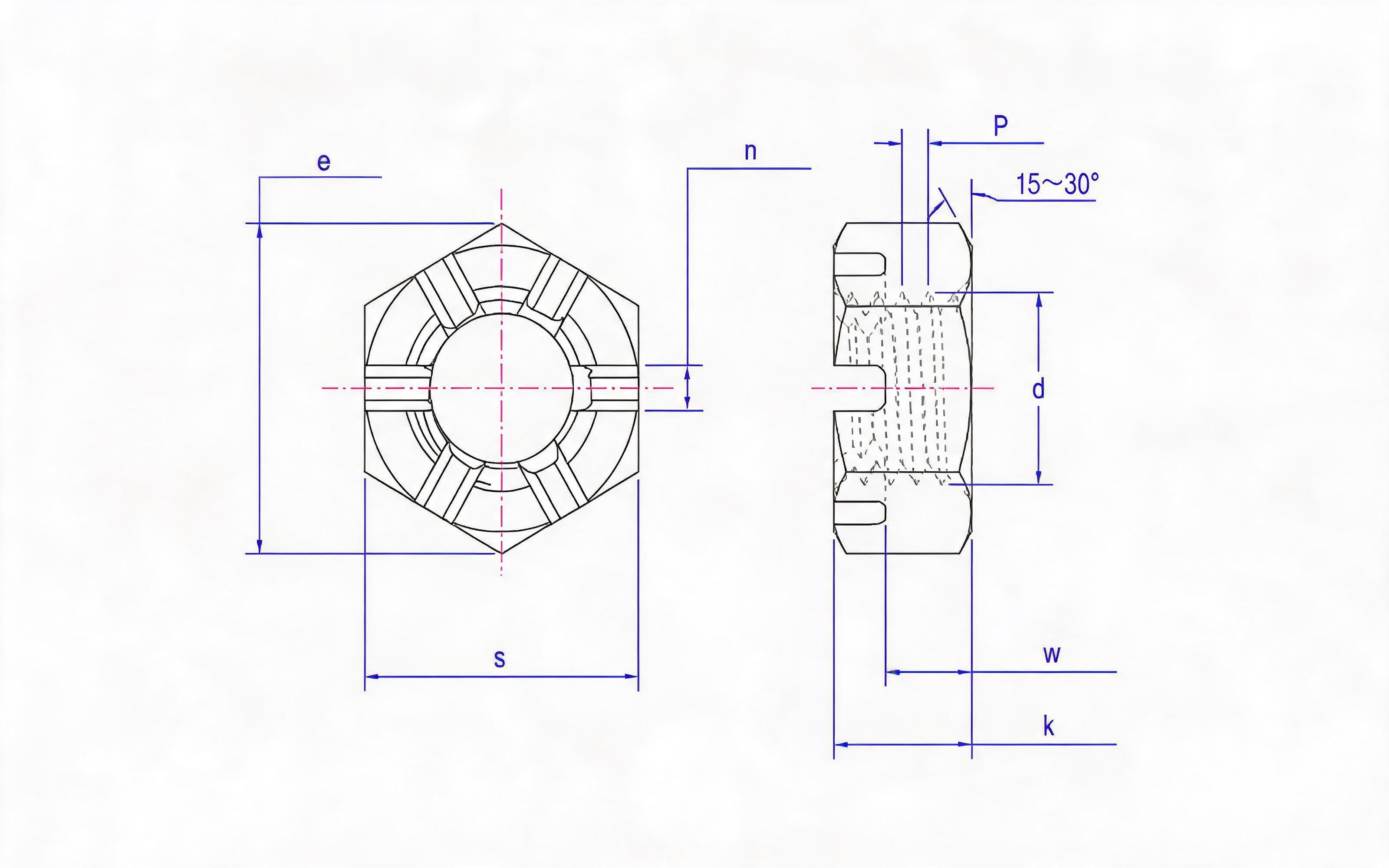 Hexagon castle nut Standard Drawing