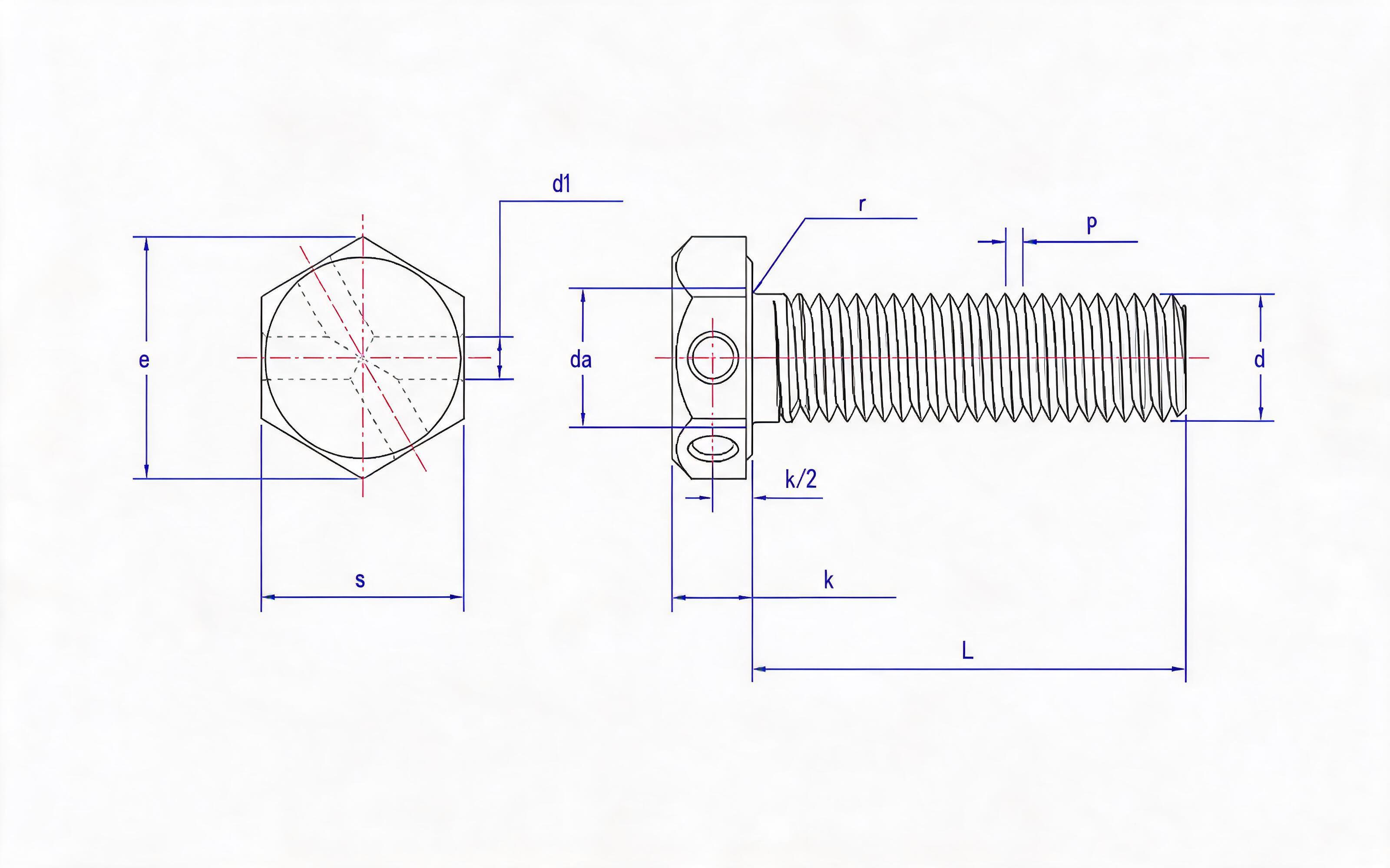 Hexagon head bolt with hole Standard Drawing