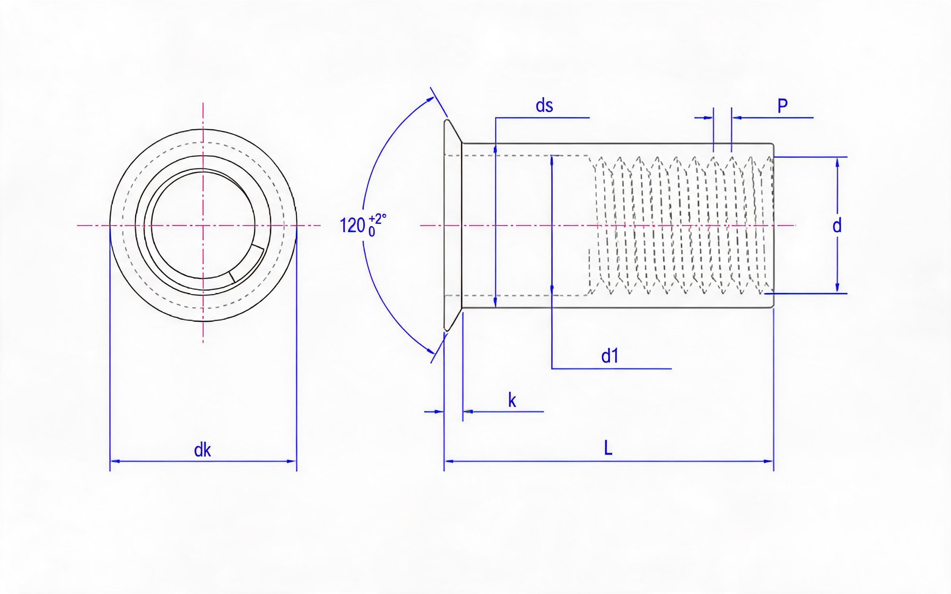 º Small Countersunk Rivet Nut Standard Drawing