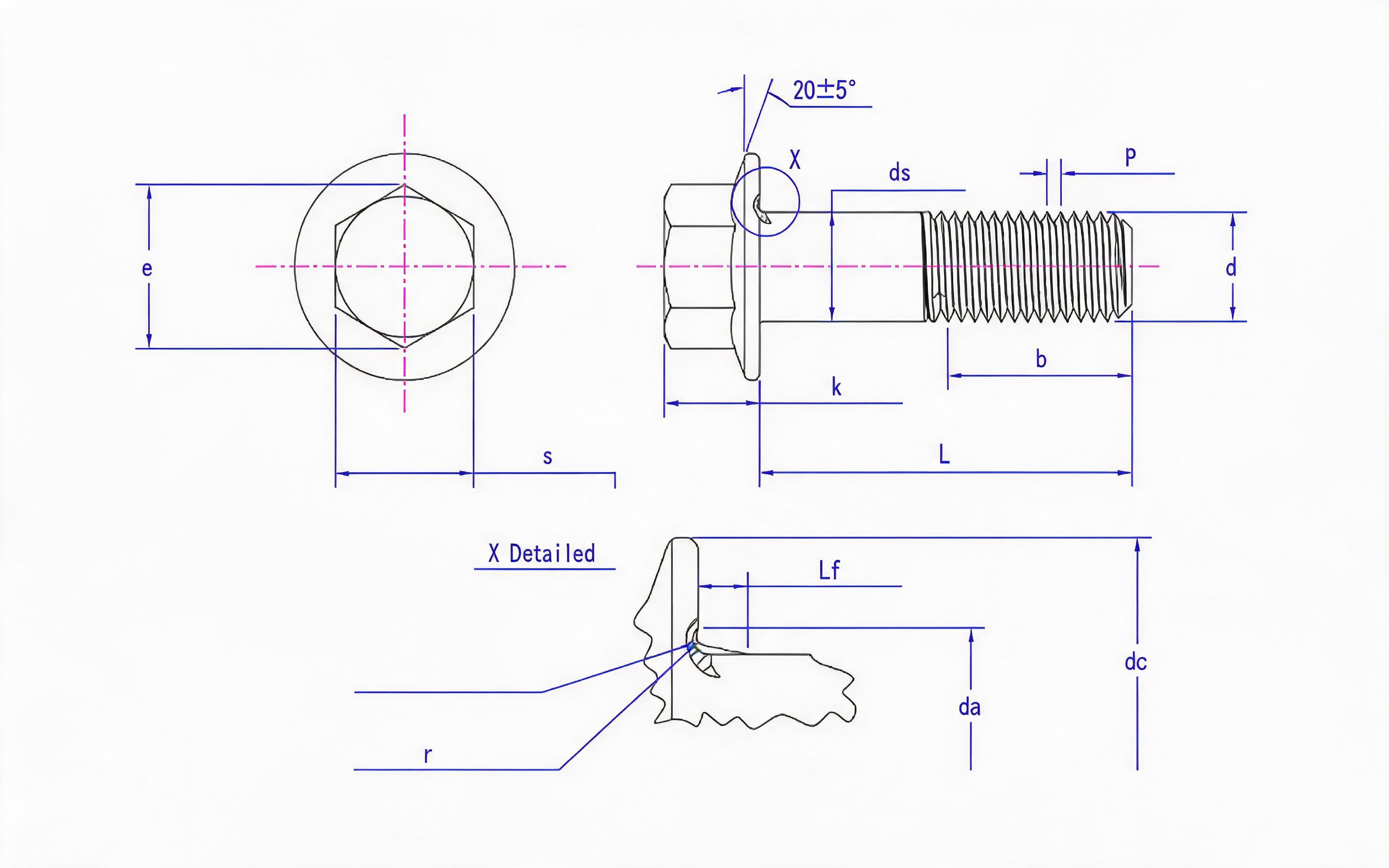 Hexagon flange bolt (U-shaped) Standard Drawing
