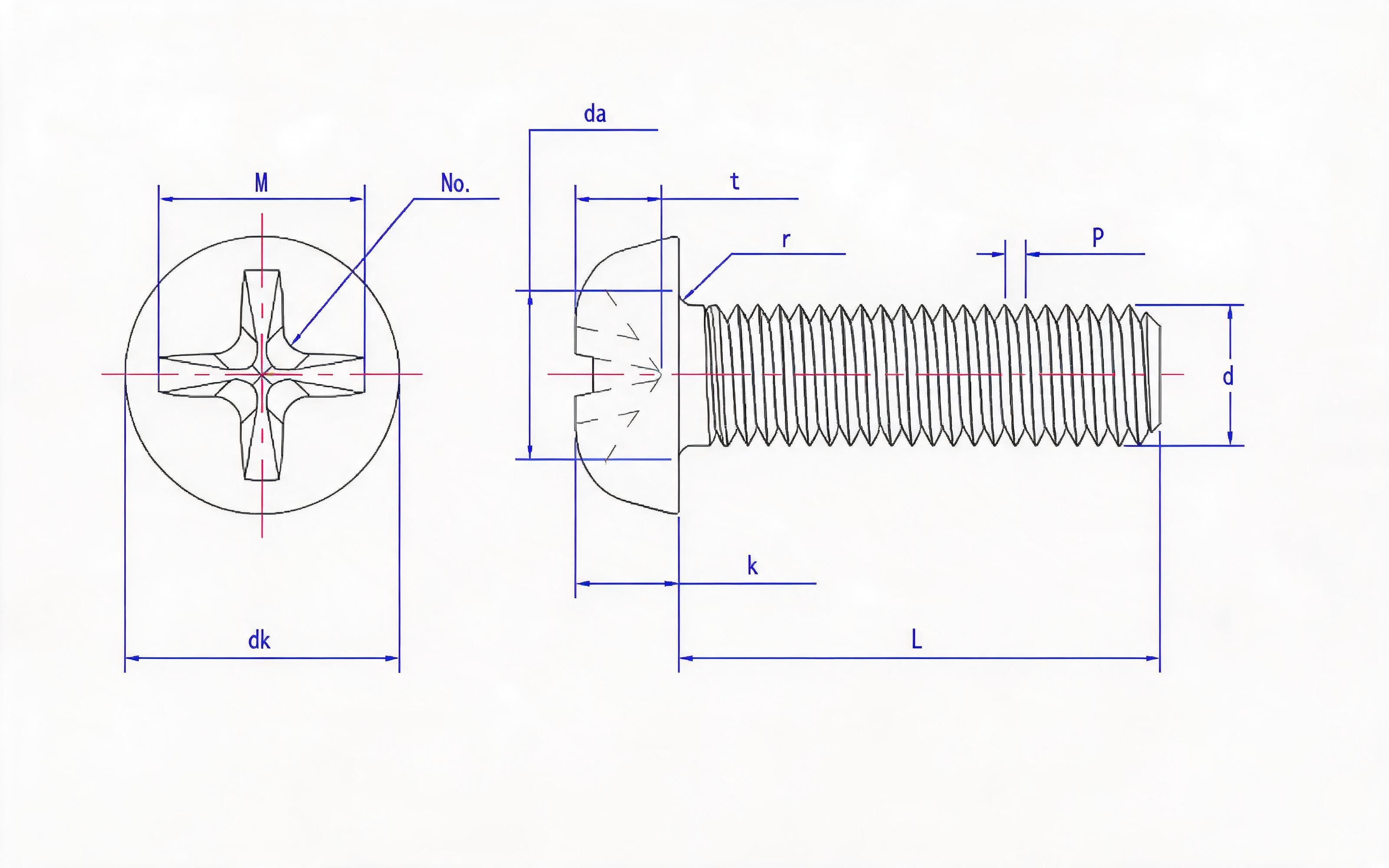 Cross recessed small pan head screw Standard Drawing