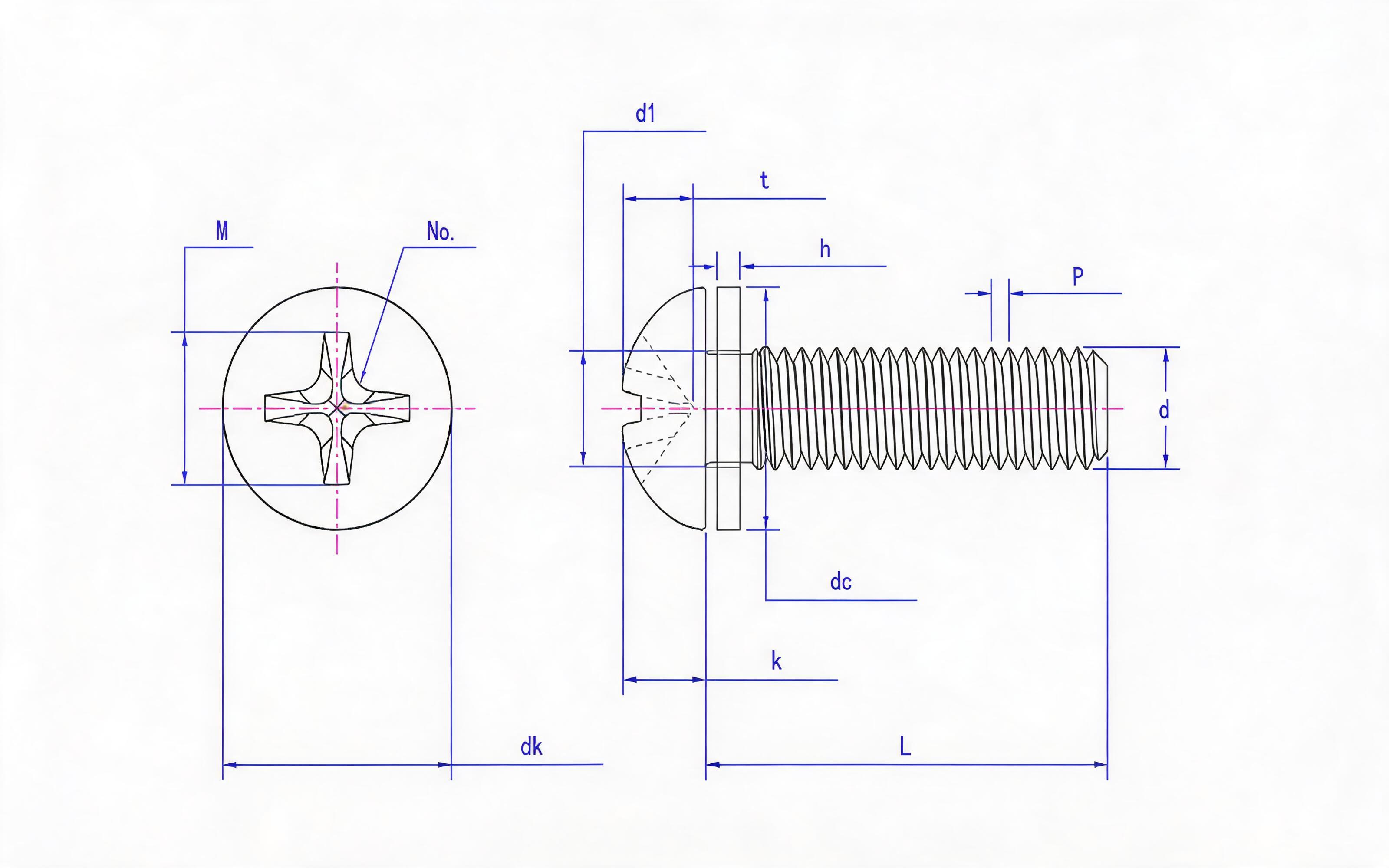 Combination of Cross recessed panhead screw (H-groove) and small flat washer Standard Drawing