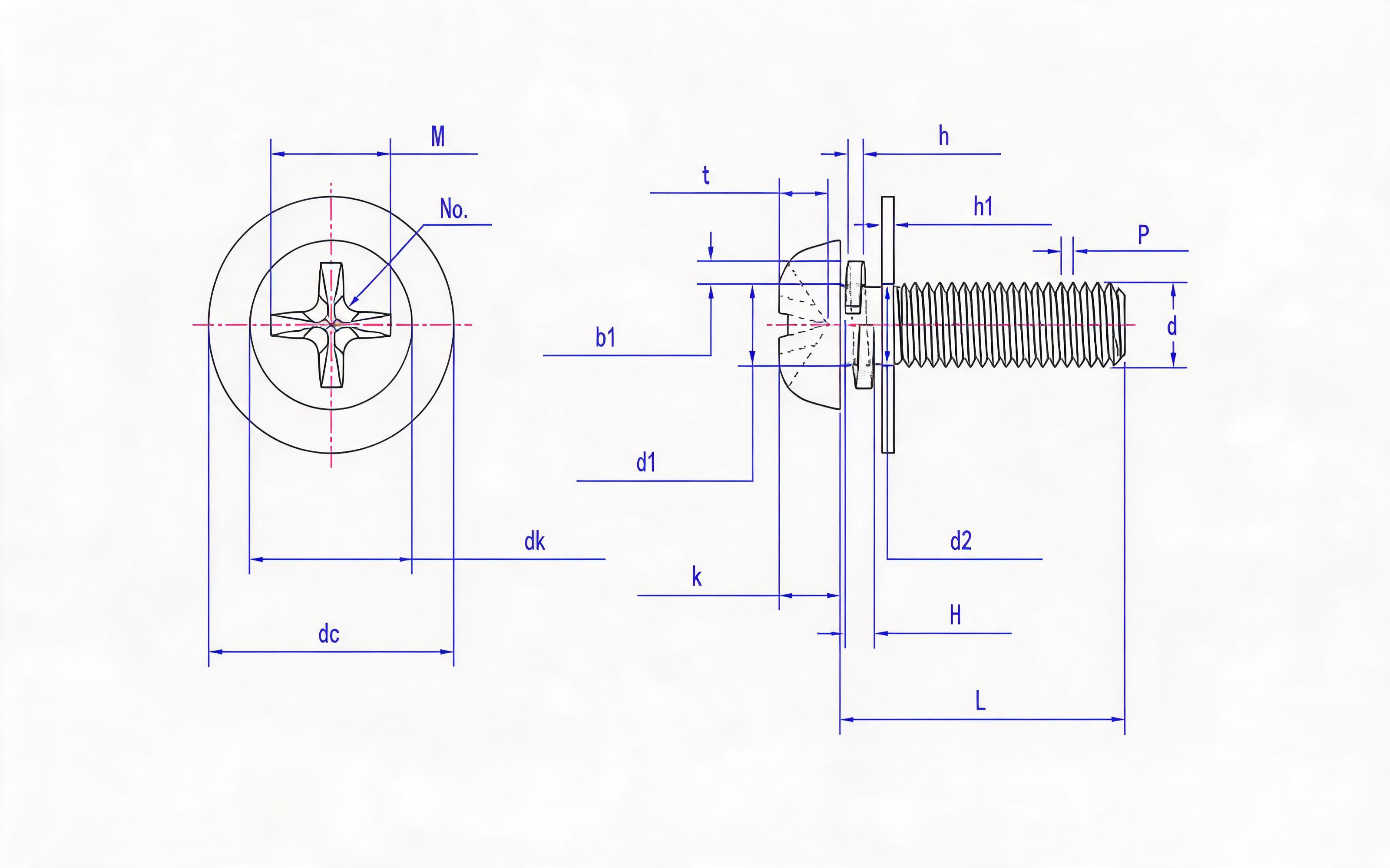 Combination of cross recessed small panhead screw, large flat washer and spring washer (enterprise standard) Standard Drawing