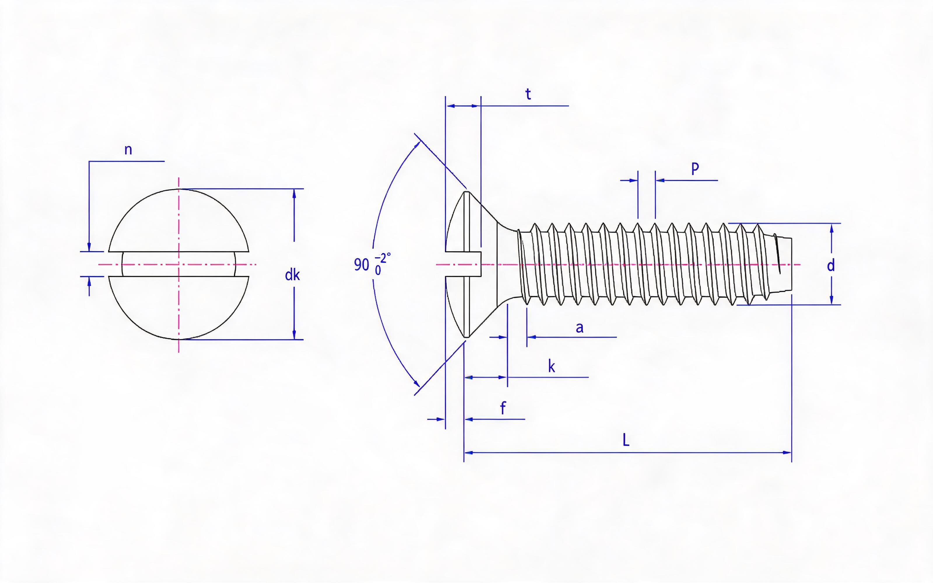 Slotted countersunk head self-tapping screw type F Standard Drawing