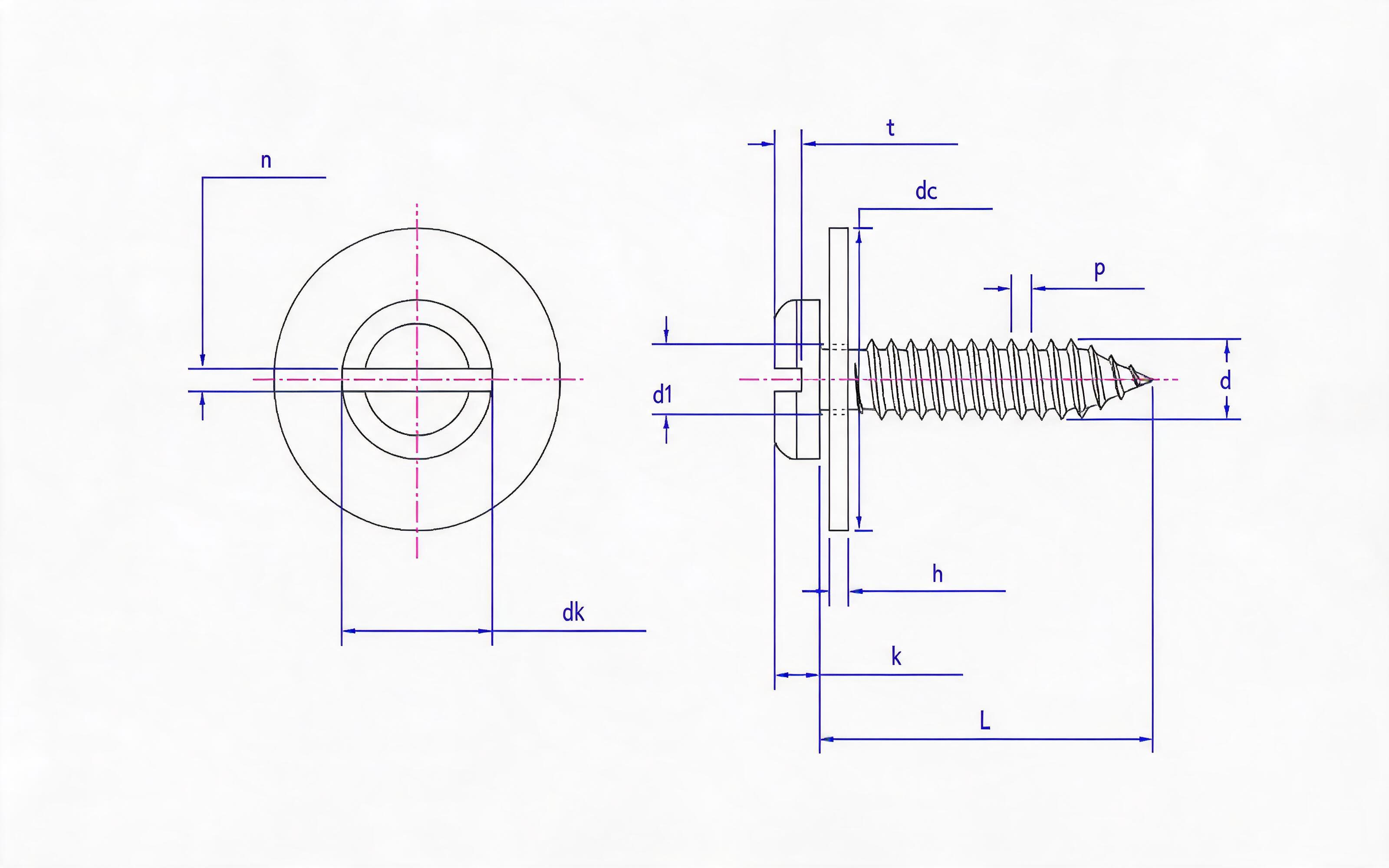 Slotted panhead self-tapping screw and large flat washer combination type C Standard Drawing