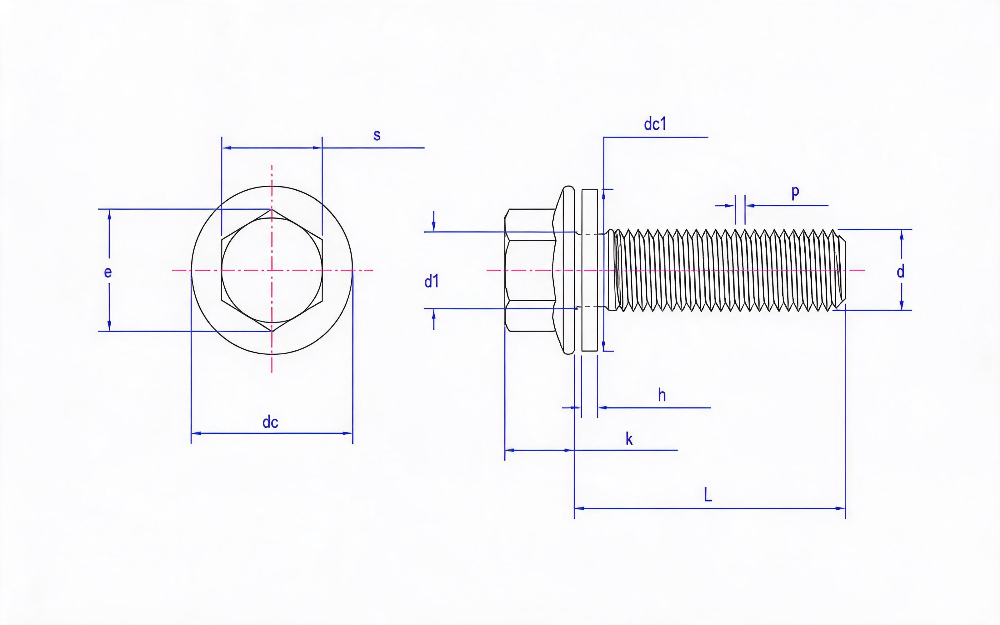 Hexagon flange bolt Small series fine thread (U-shaped) and flat washer combination (ISO 15072) Standard Drawing