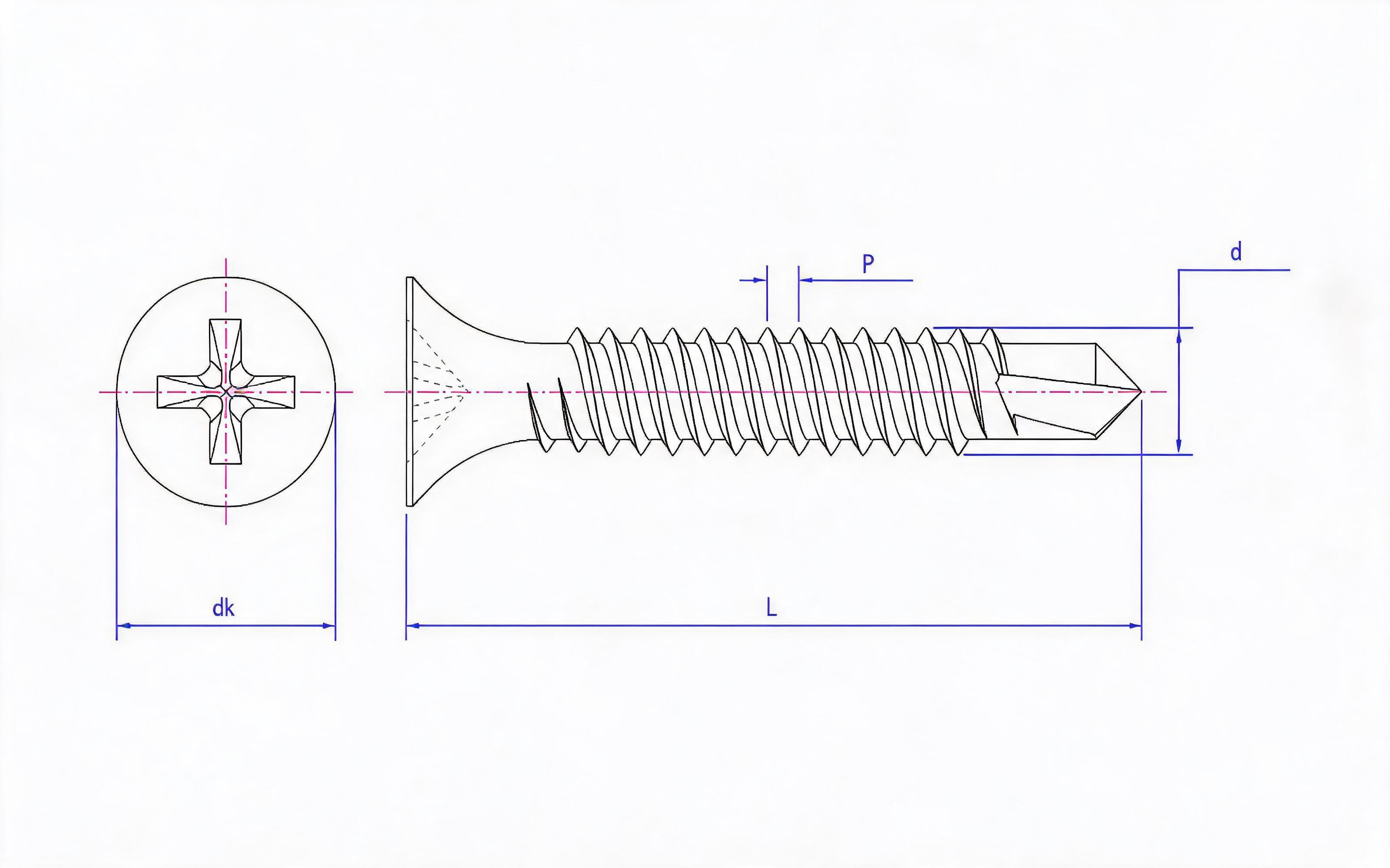TB Cross recessed horn head double-thread self-drilling drywall nail Standard Drawing