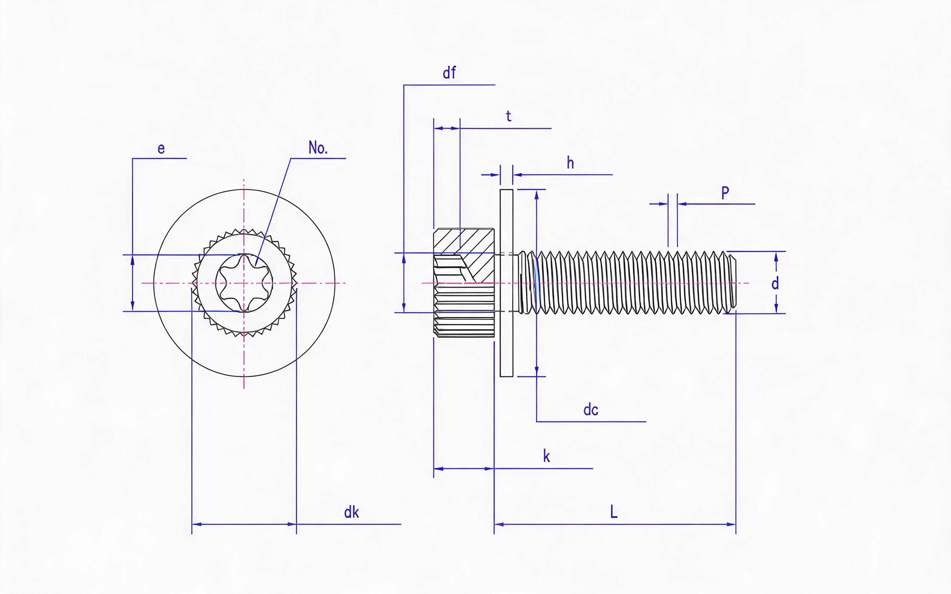 Combination of Knurled Socket Head Cap Screw and Large Flat Washer (ISO 14579) Standard Drawing