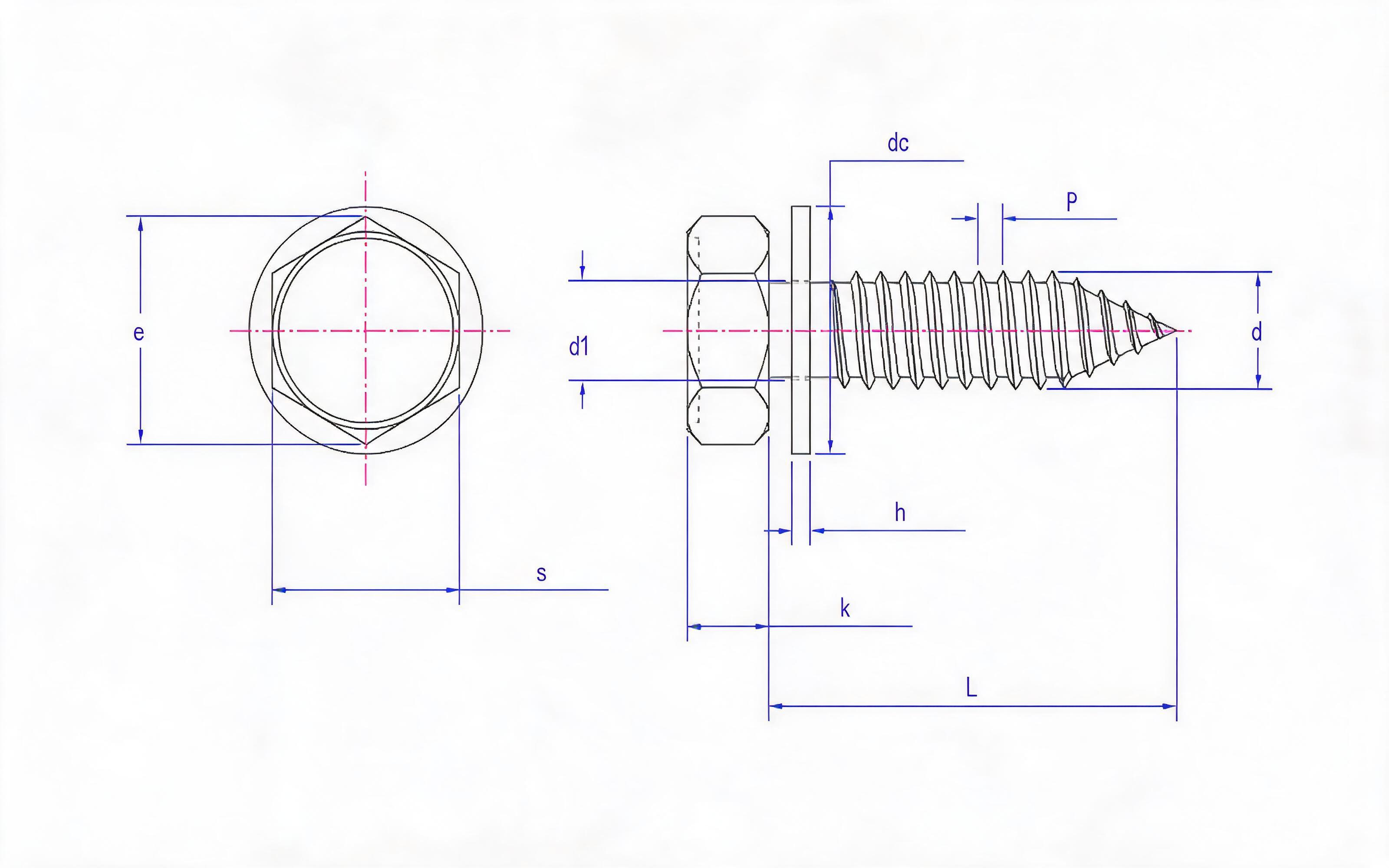 Hexagon self-tapping screw and flat washer combination type C Standard Drawing