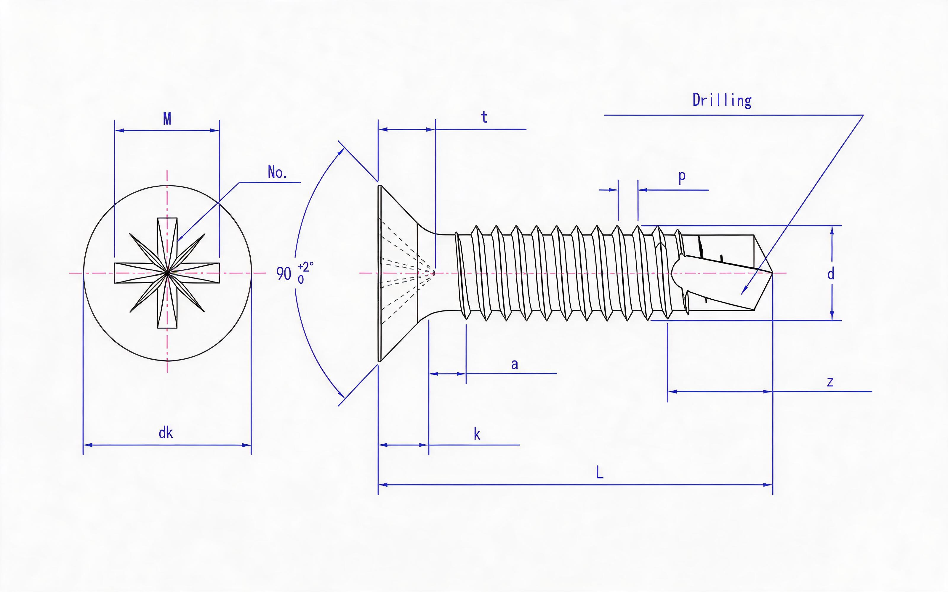 Slotted countersunk head self-tapping screw (Z type) Standard Drawing