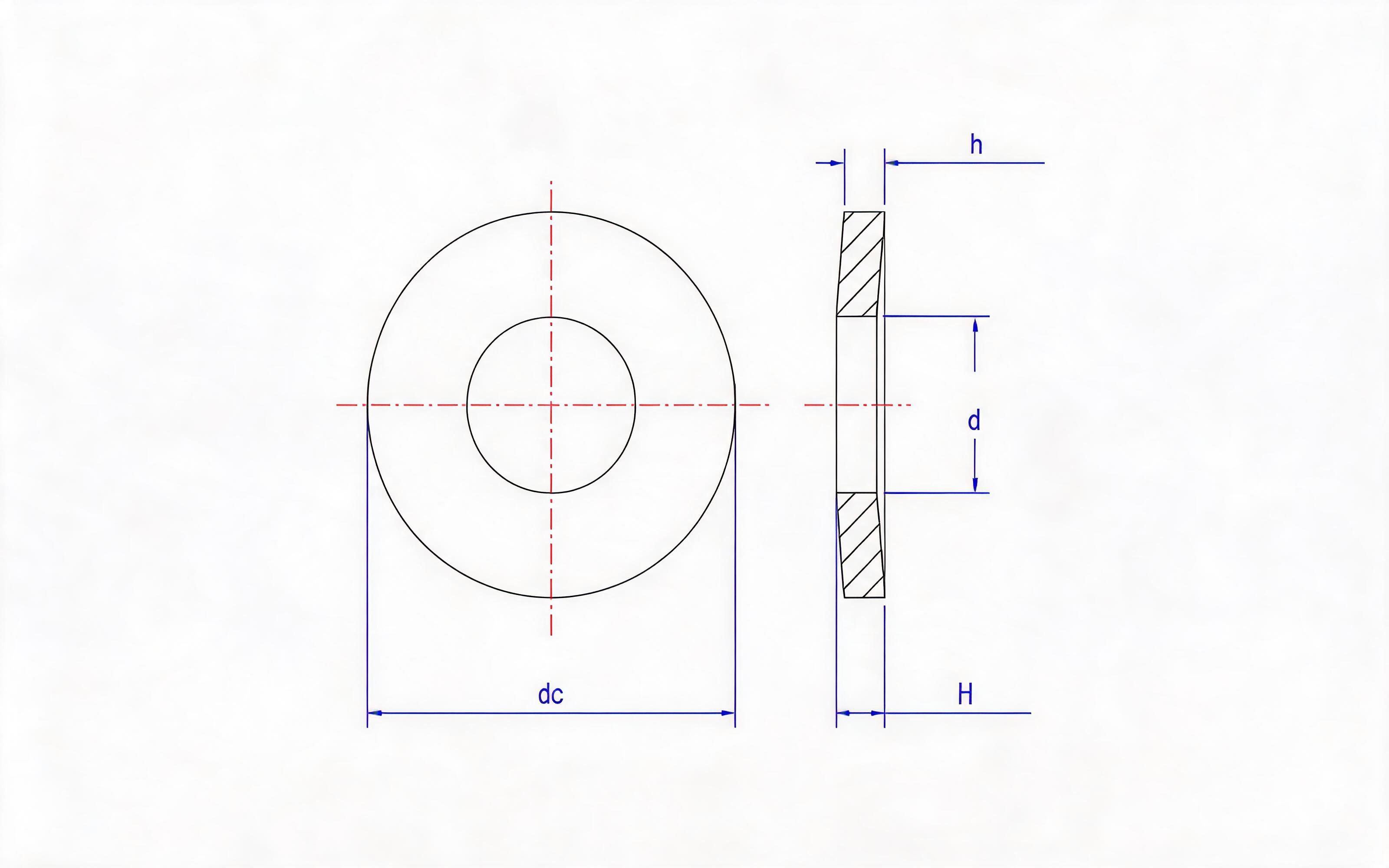 Belleville spring washer (1.25mm<h ≤ 6mm, d H13) Table A.2 Standard Drawing
