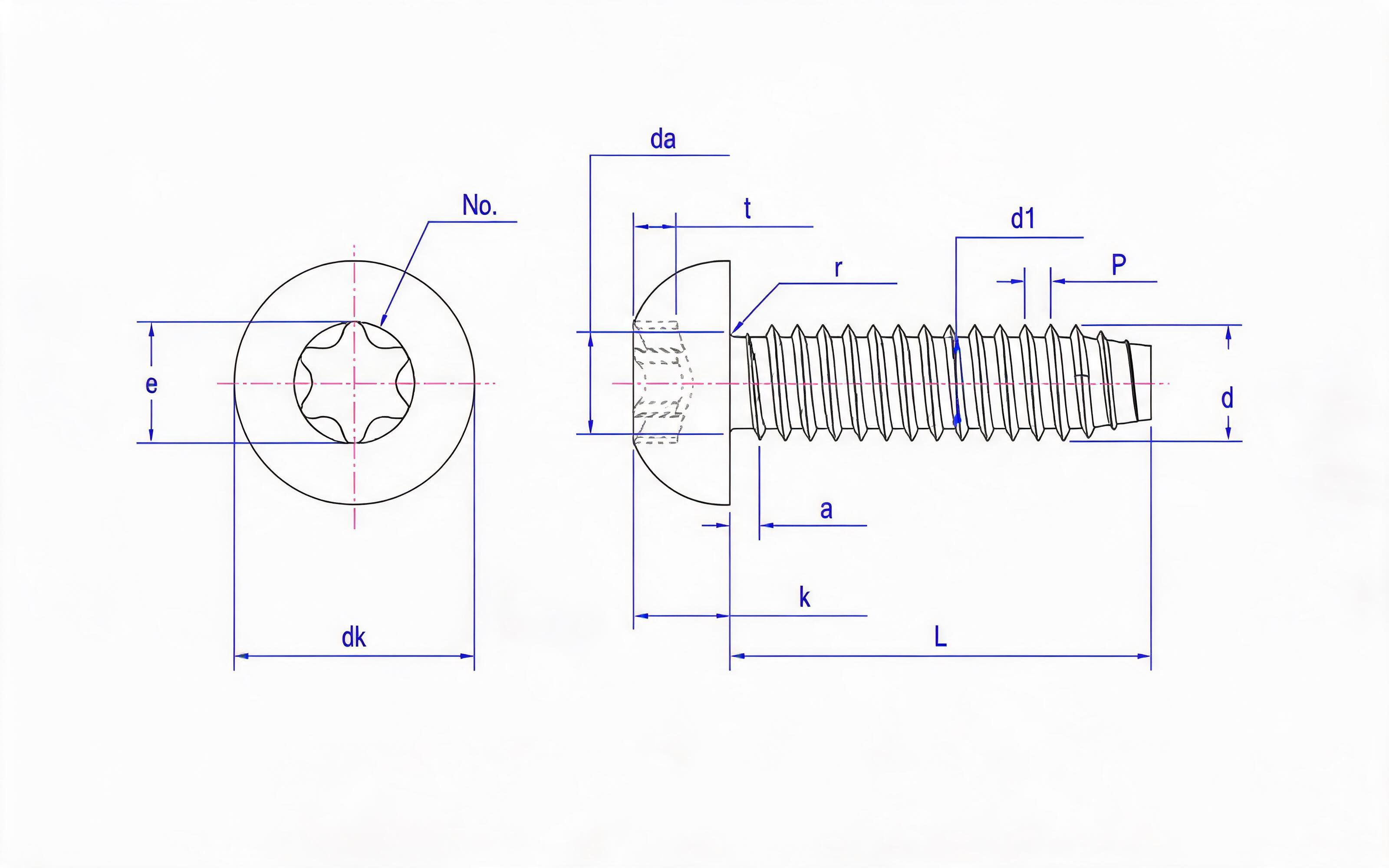 Torx recessed panhead self-tapping screw F-type Standard Drawing