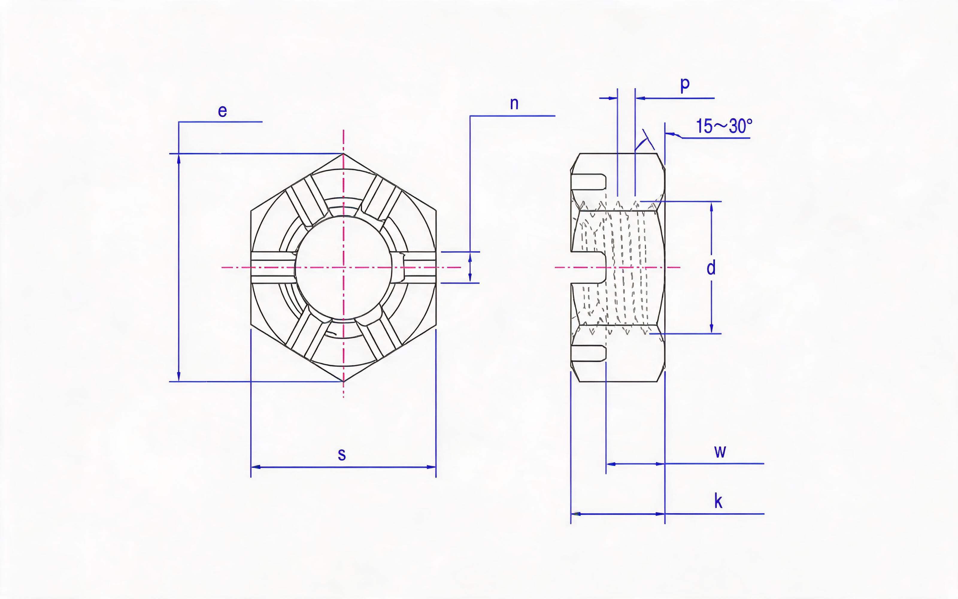 Hexagon castle nut Standard Drawing