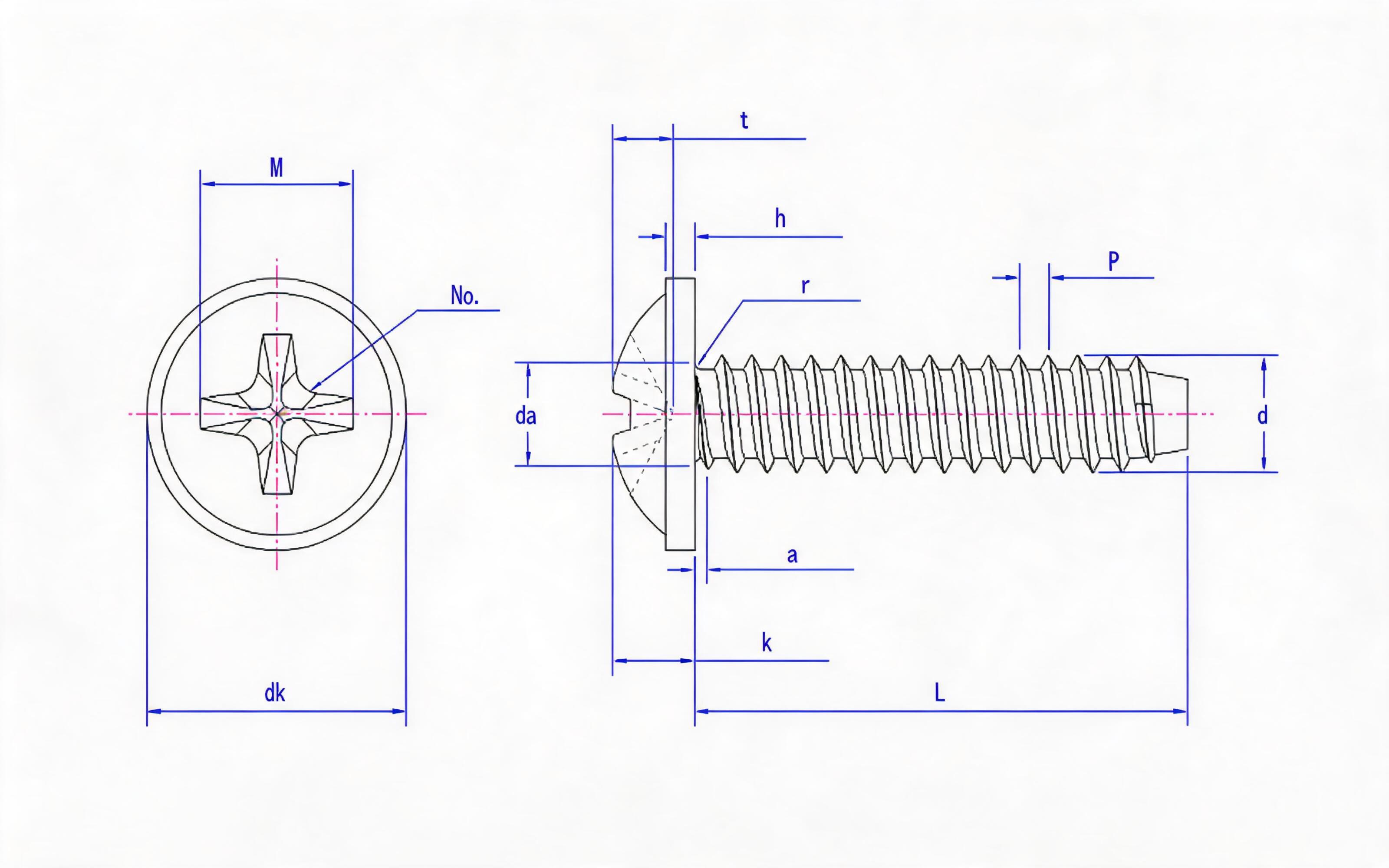 Cross recessed round head flange self-tapping screw F-type Standard Drawing