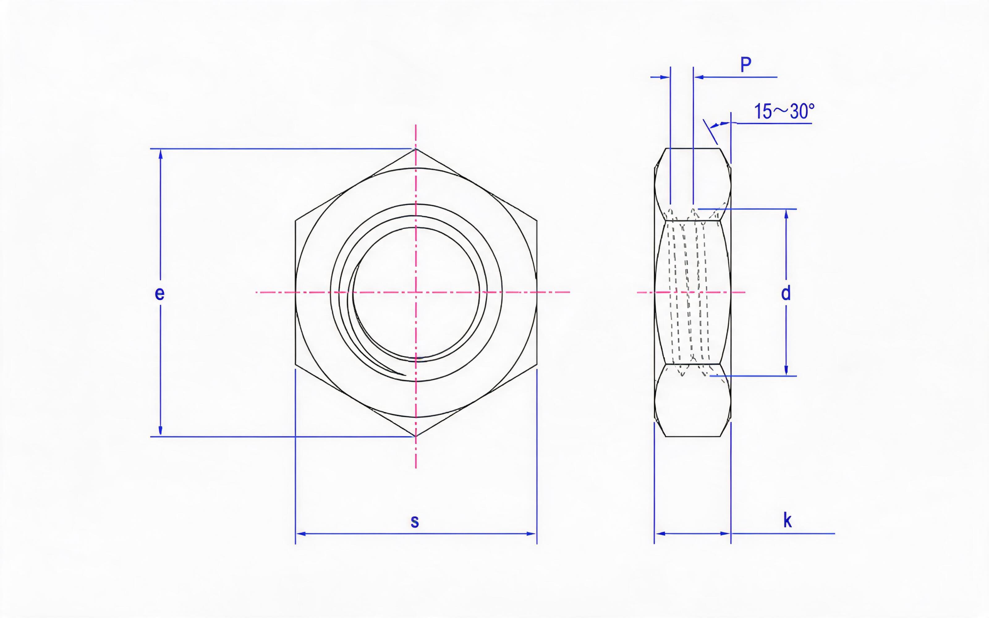 Hexagon fine thread thin nut Standard Drawing