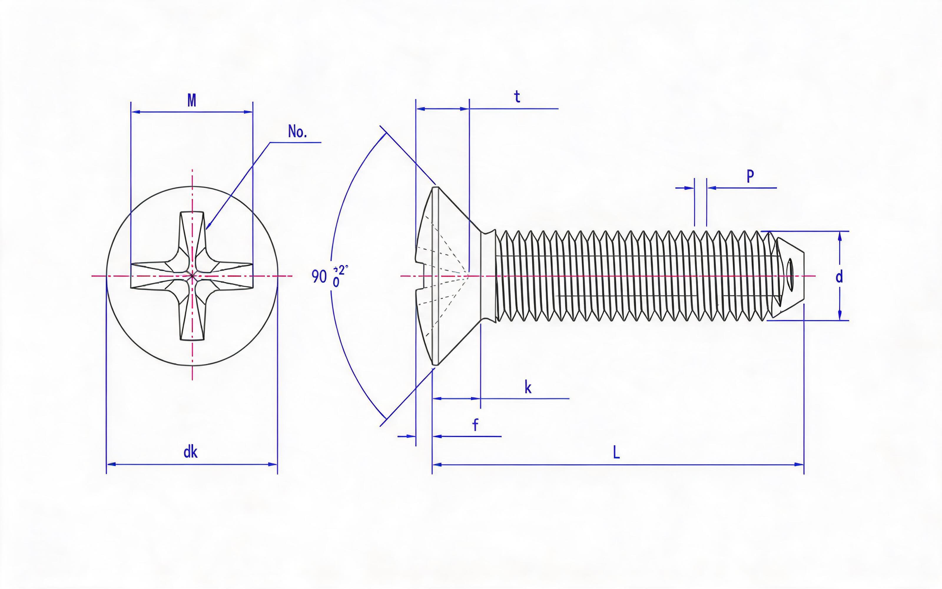 Cross recessed countersunk head triangle lock screw (Type H) Standard Drawing