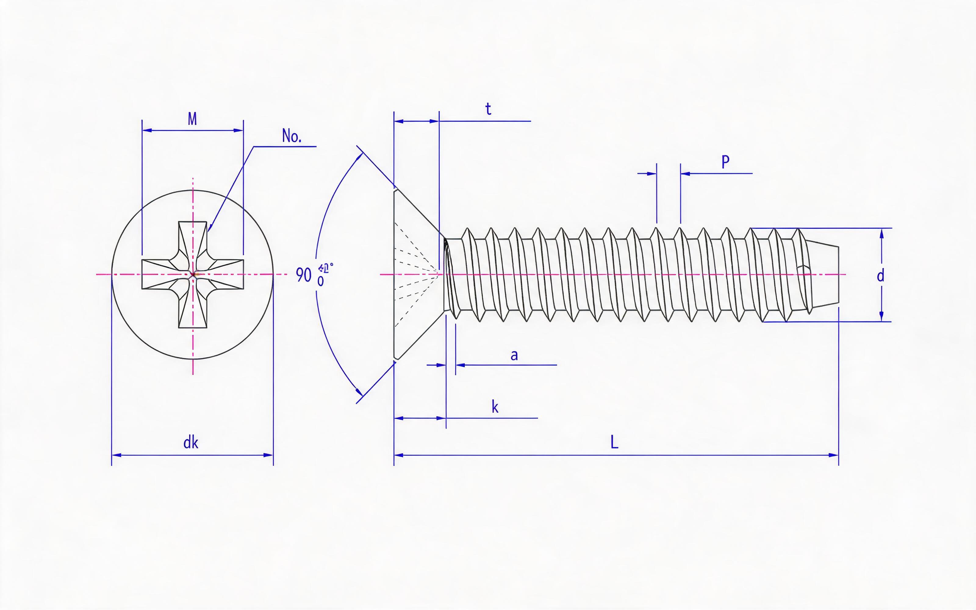 Cross recessed countersunk head self-tapping screw F-type Standard Drawing