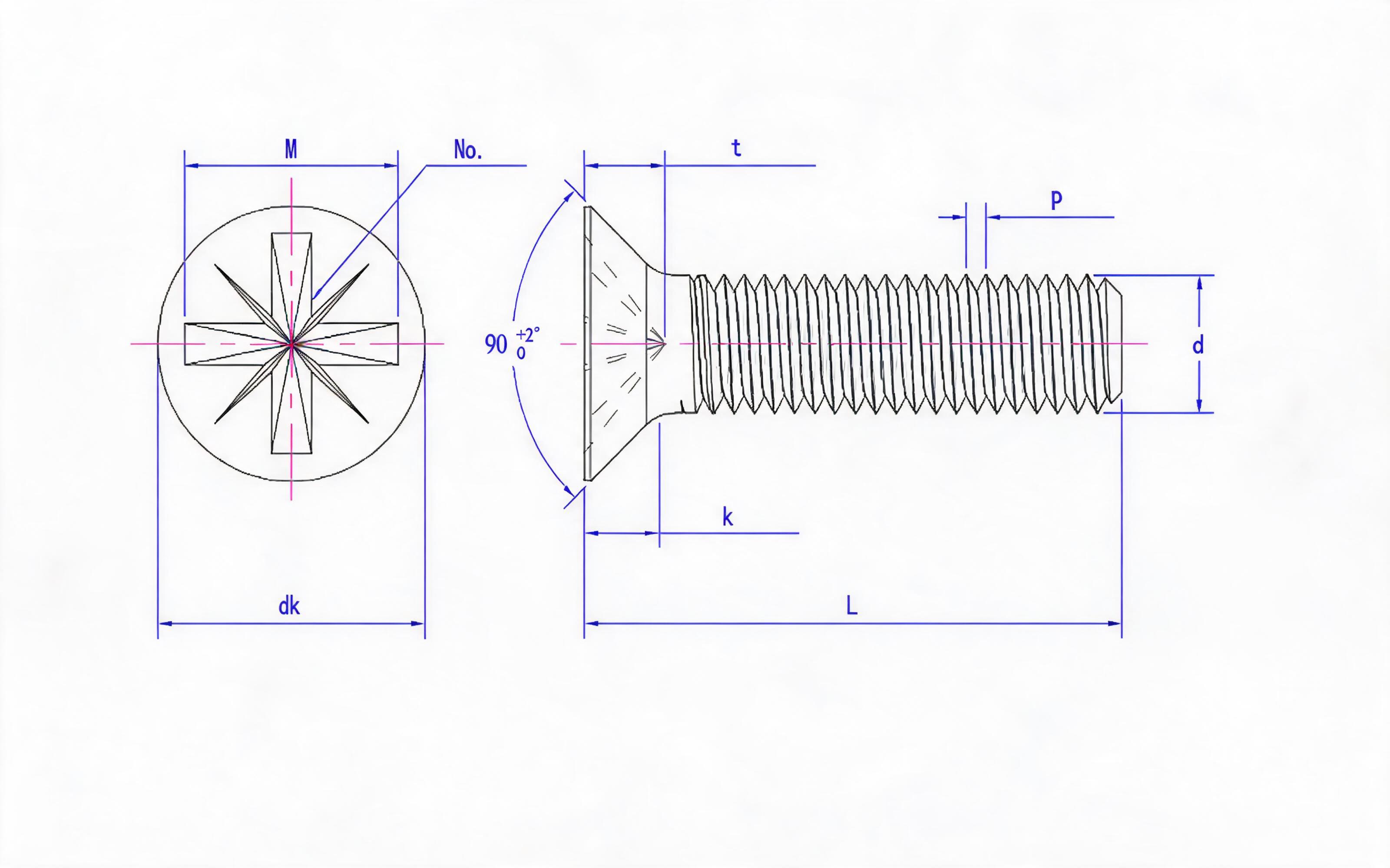 COUNTERSUNK SCREW, 90 ° METRIC SLOT (Z-SLOT) Standard Drawing
