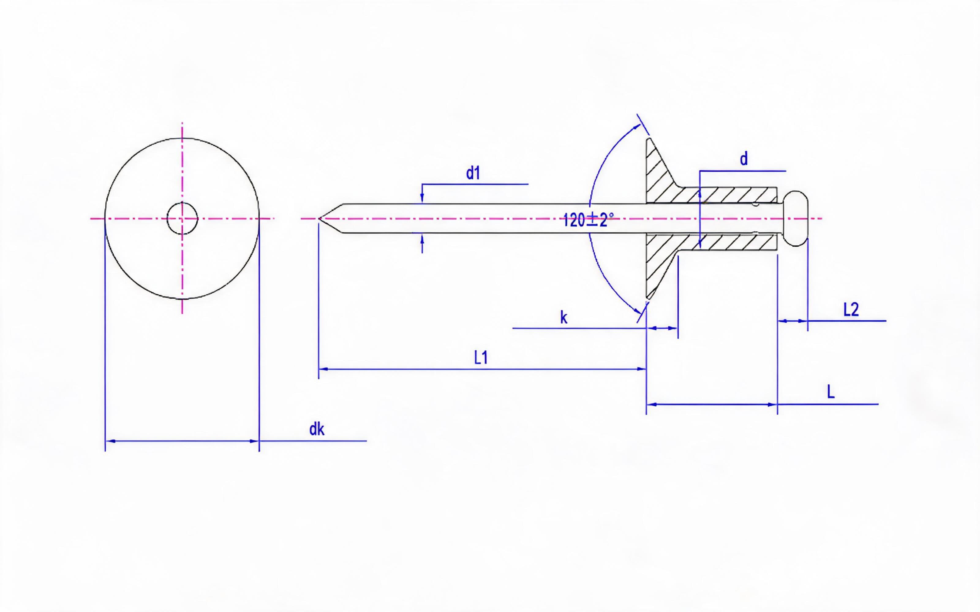 Open end countersunk head pop rivets - Grade 30 Standard Drawing