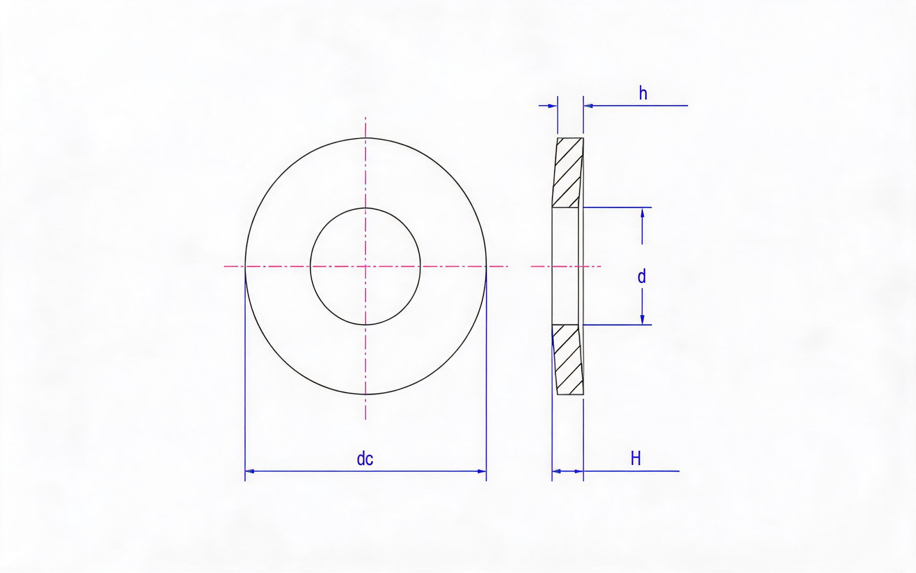 Belleville spring washer (1.25mm<h ≤ 6mm, d H12) Table A.3 Standard Drawing